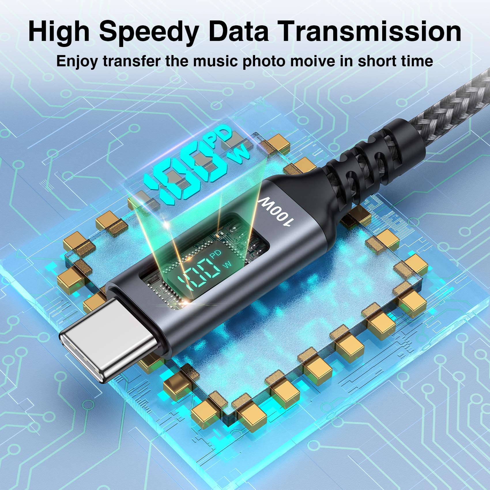 100W Usb C To Usb C Charger Cable [0.3M] 90 Degree Usb C Cable Fast Charging With Led Display Pd 5A Phone Charger Cable For Macb