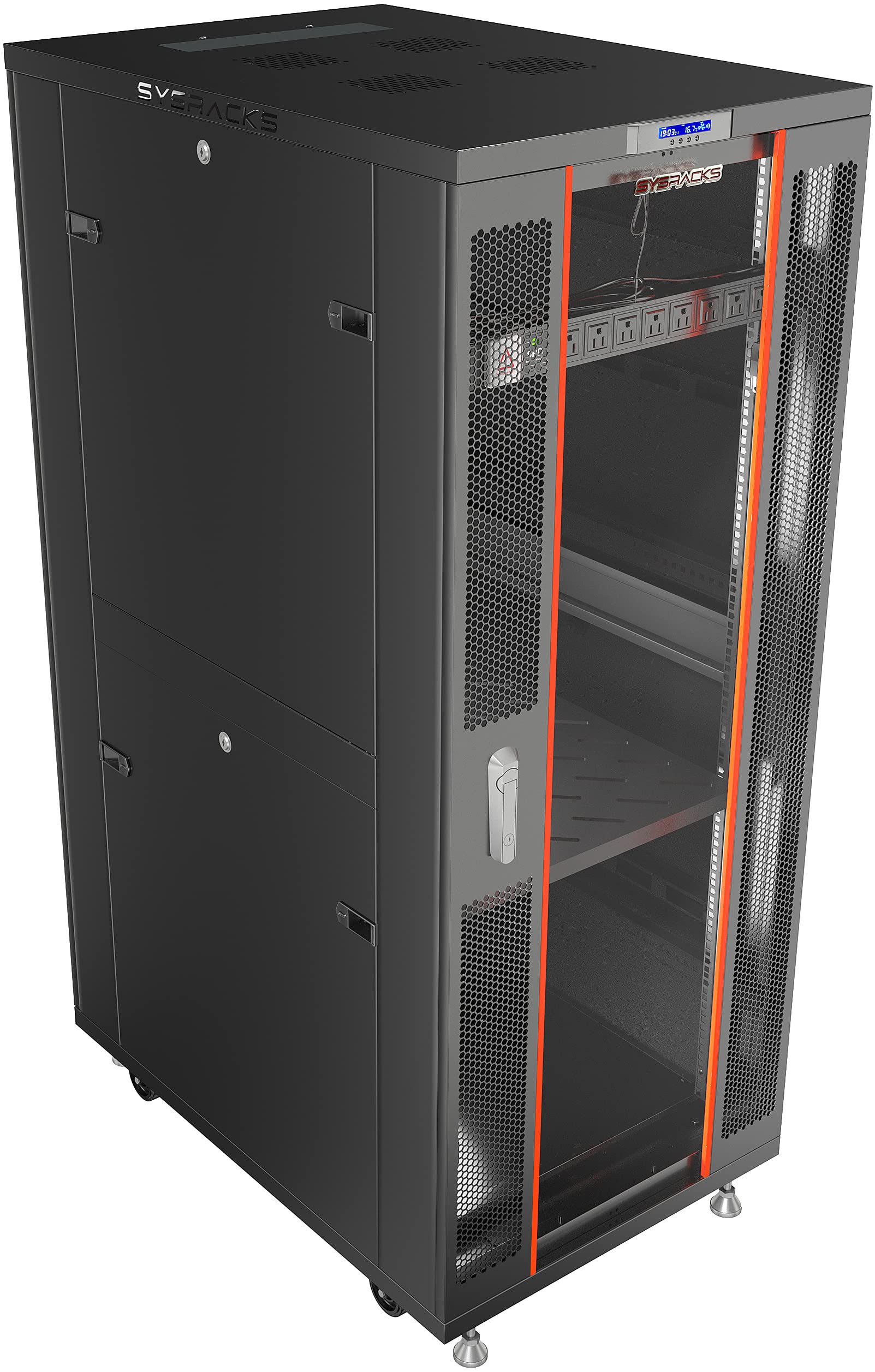 Sysracks Server Rack Network Cabinet 37U Locking Deep Server Cabinet 32 Inch Depth Floor Network Rack On Wheels� Portable Computer Cabinet   4 X Fans   Thermostat   Pdu   Lcd Screen   Sensor   Shelf