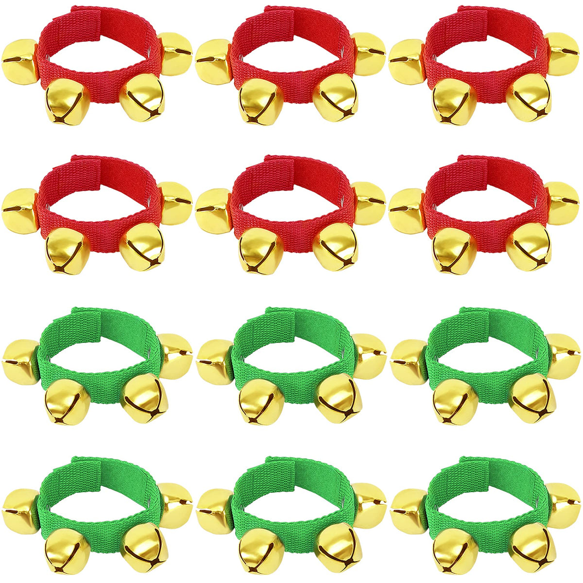 Augshy 12 Packs Christmas Wristbands Jingle Bells With Gold Bells, Bracelet Ankle Bells Musical Instruments For Christmas Gifts 