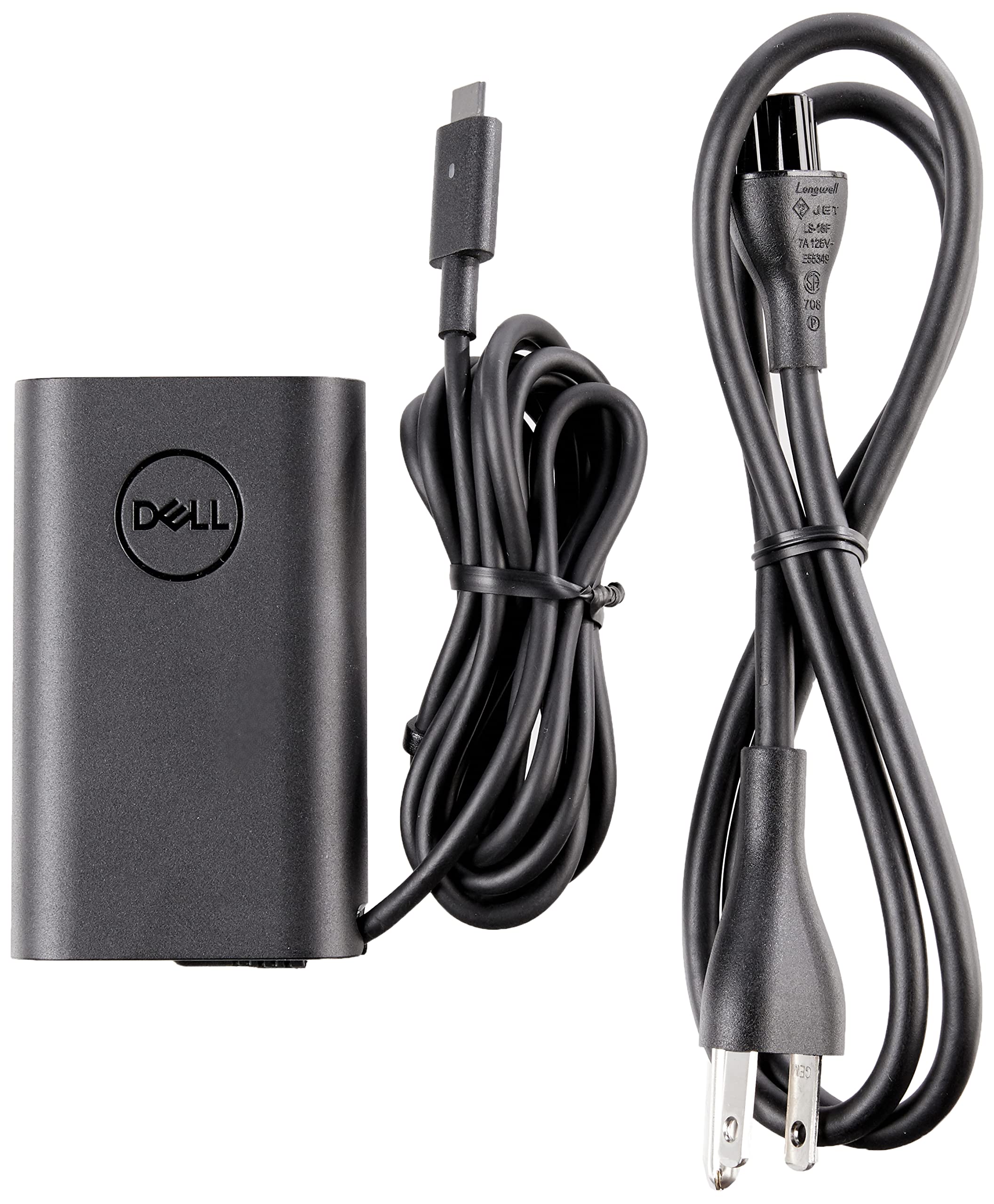 Dell Slim USB-C 45-Watt Laptop Charger, Type-C Power Adapter, AC Adapter 1 Meter Cord, OEM Components - Black