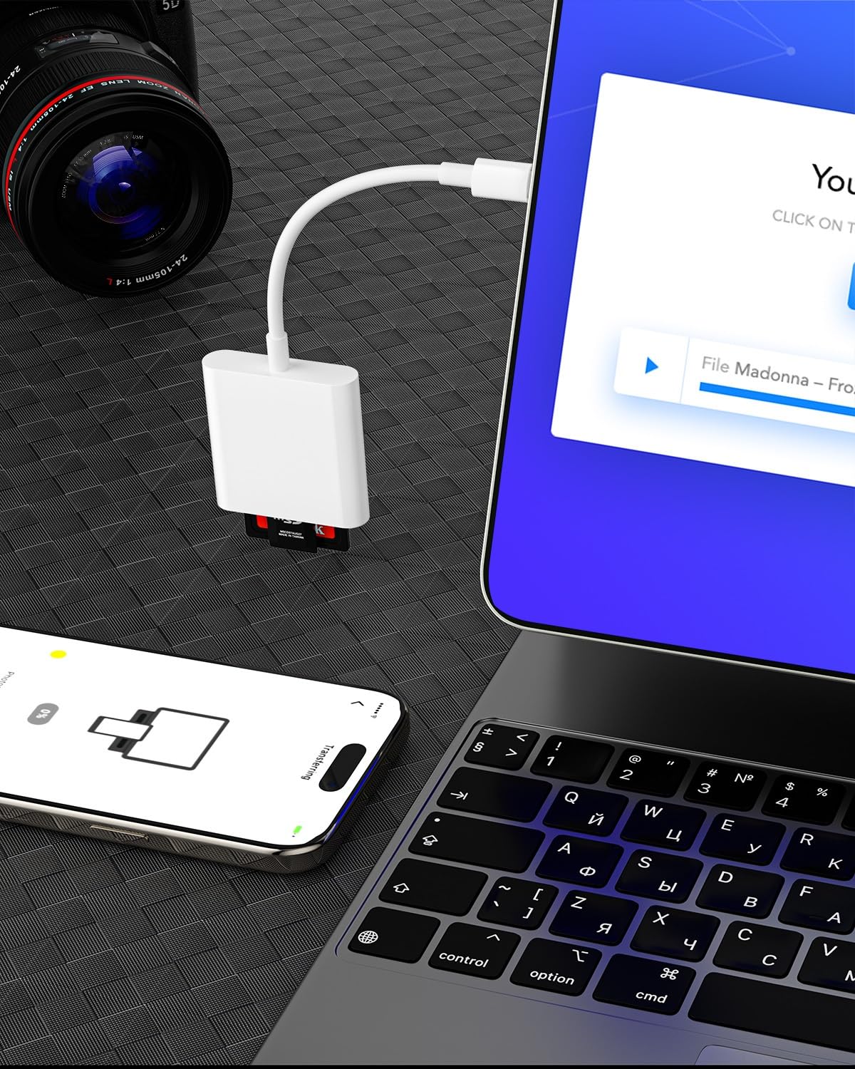 [Apple Mfi Certified] Usb C To Sd Card Camera Reader For Iphone 15, Dual Card Slot Micro Sd/Sd Memory Card Reader Adapter, Trail