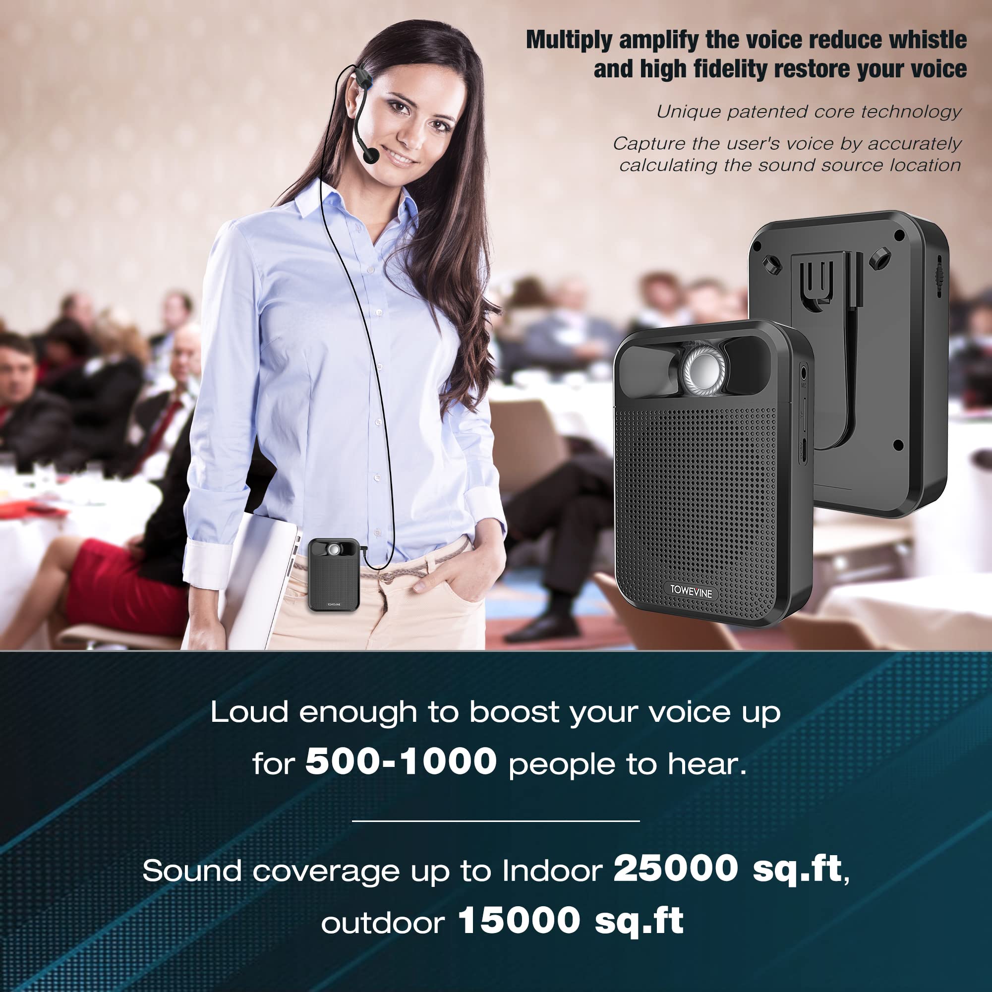Portable Voice Amplifier, Towevine Rechargeable Microphone For Teachers, Speaker With Headset And Waistband For Classroom, Singi