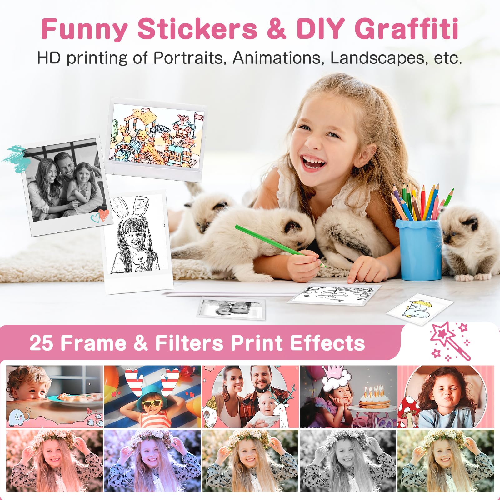 Kids Camera Instant Print, Dual Lens 48Mp Digital Camera For Christmas Birthday Gifts, 1080P Selfie Instant Cameras For Kids Wit