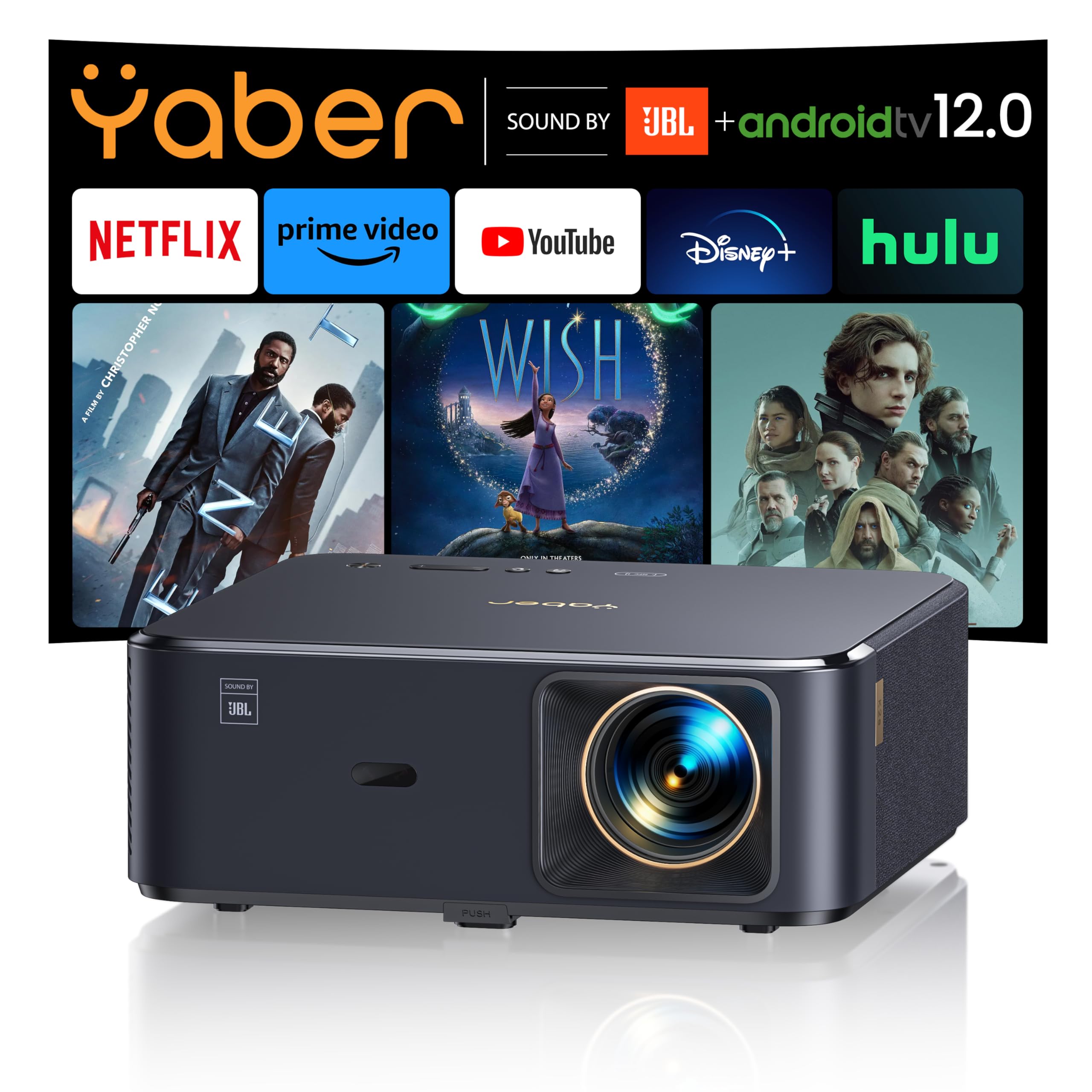Projector 4K With Android Tv, Yaber K2S 800 Ansi Wifi 6 Bluetooth Projector, Sound By Jbl, Dolby Audio, Auto Focus & Keystone, N