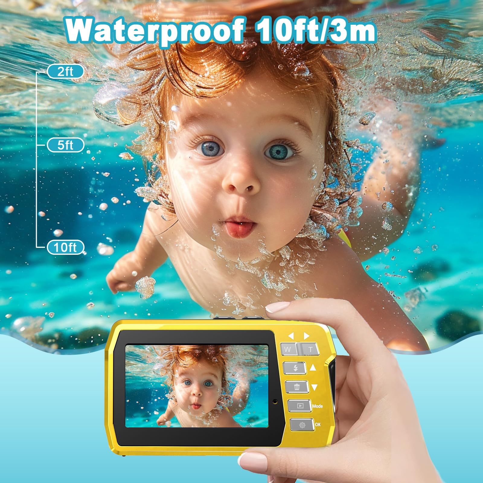 Underwater Camera, Waterproof Camera With 32Gb Card(Installed), 4K Fhd 48Mp Dual Screen Selfie Digital Camera For Photography, 1