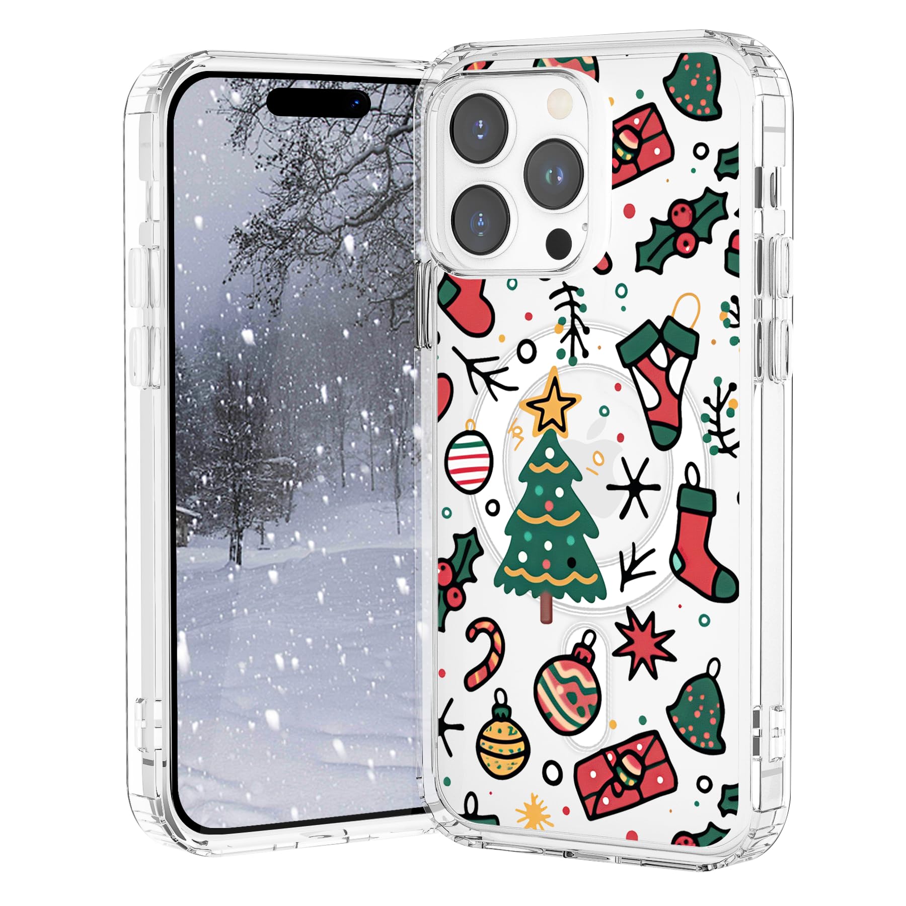 VibrantFruitique Christmas Case for iPhone 13/14,Funny Christmas Tree Clear Magnetic Case,Compatible with MagSafe,Soft TPU Bumpe