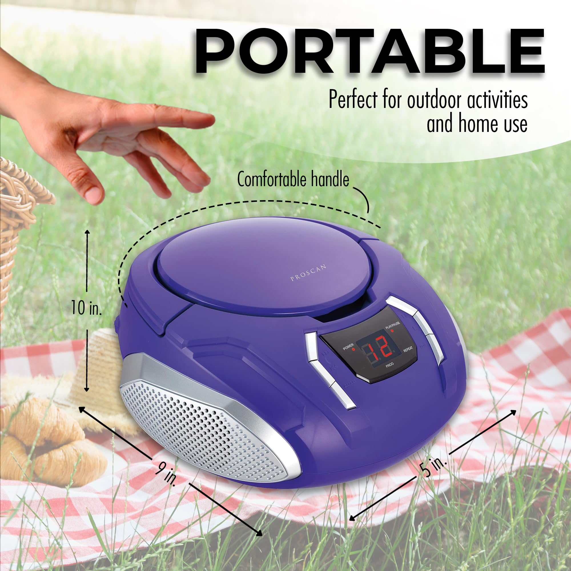 Proscan Elite Portable Cd Boombox With Am/Fm Radio, Auxiliary   Purple