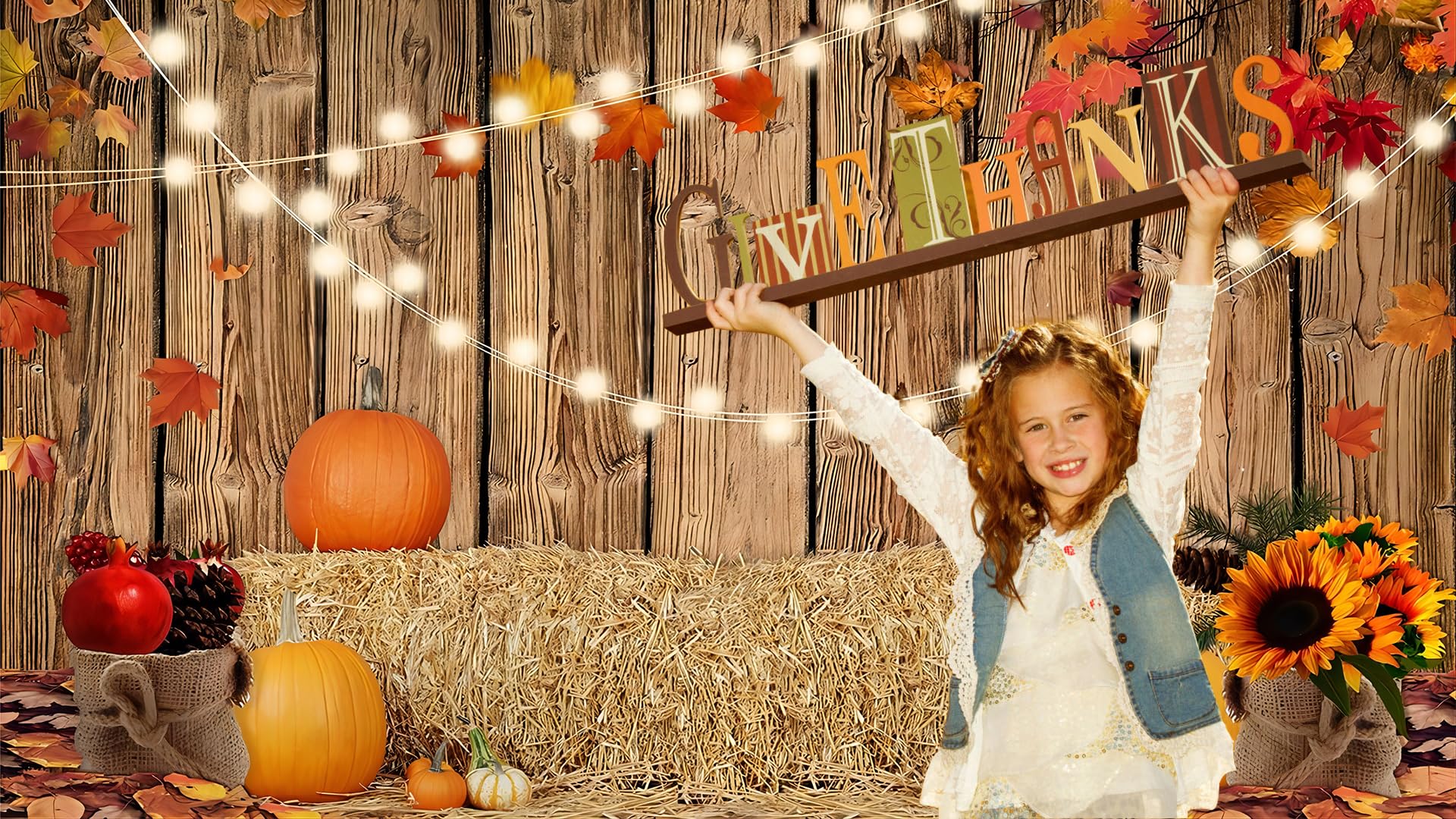 Yynxsy Fall Thanksgiving Photo Backdrop Autumn Retro Board Backdrops Wooden Fence Haystack Pumpkin Photo Background Thanksgiving