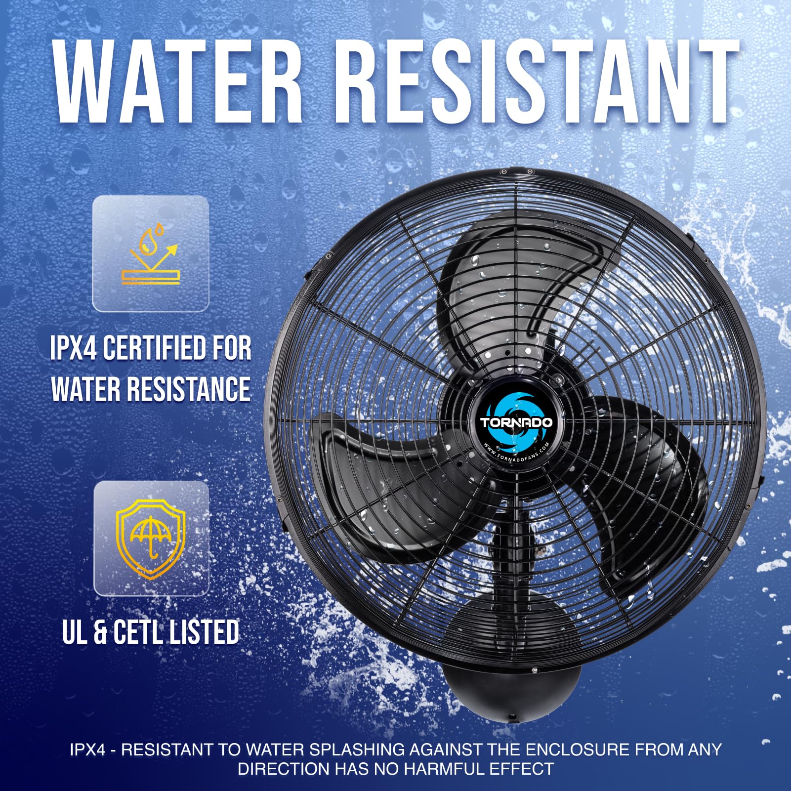 Tornado 16 Inch Pro Series Waterproof Outdoor Oscillating Wall Mount Fan   High Velocity Heavy Duty Metal Wall Mount Fan For Ind