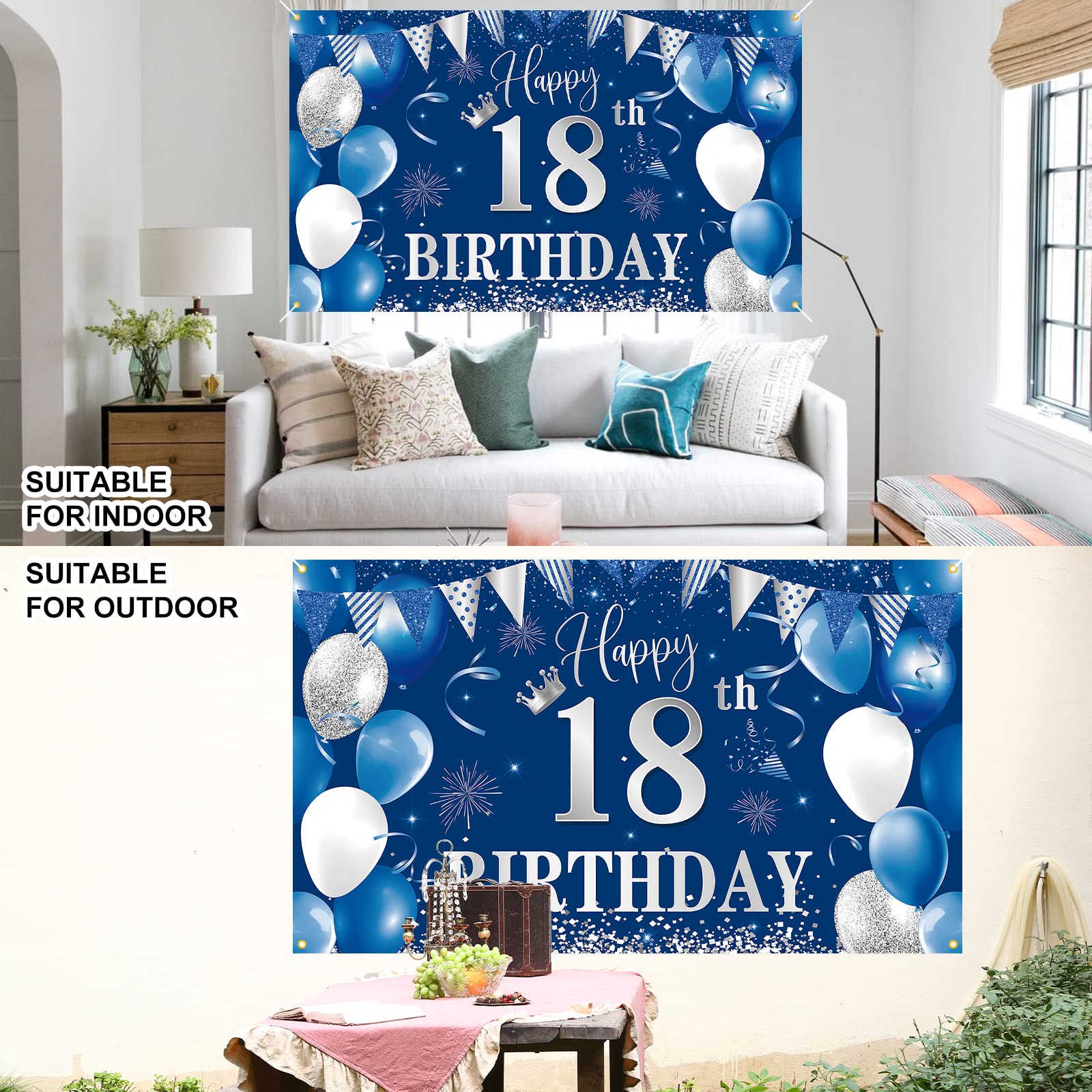40Th Birthday Banner Backdrop,Btzo Happy 40Th Birthday Decorations,Blue Silver Fabric Photo Backdrop Background For Men And Wome