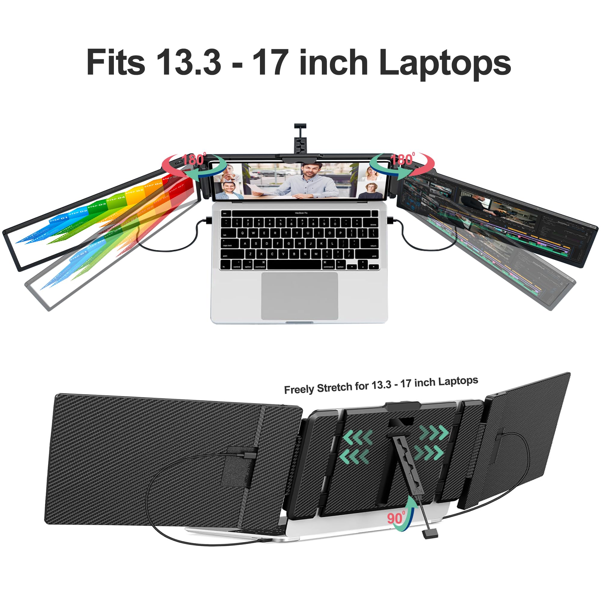 Alecewey Laptop Screen Extender 14 Inch Triple Portable Monitor Attachment Fhd 1080P Extra Screen For 13 17? Laptop With Windows