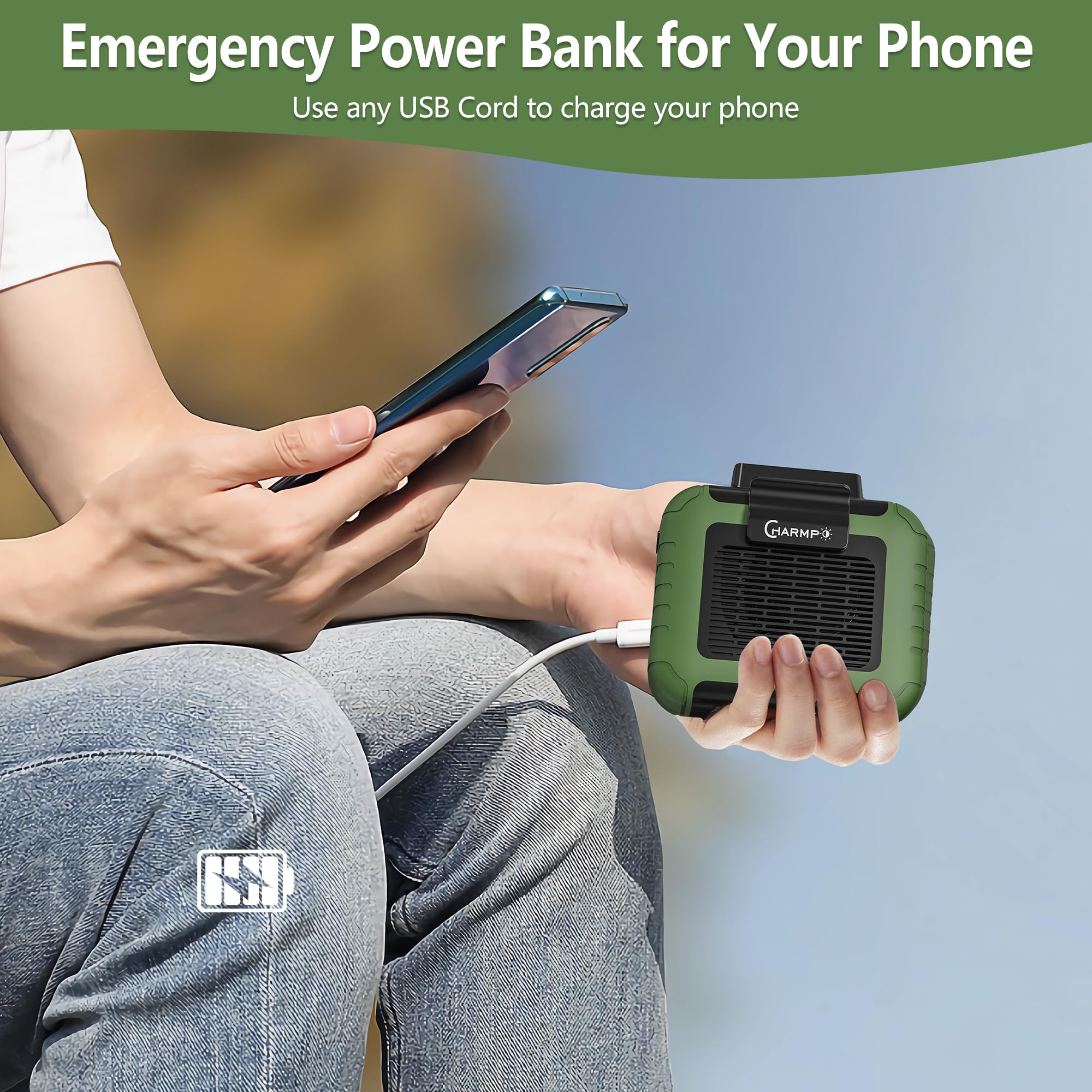 Charmp? Portable Waist Fan   Personal Fan With 6000Mah Battery, Strong Airflow, 3 Speeds, Mini Design, And Up To 16 Hours Workin