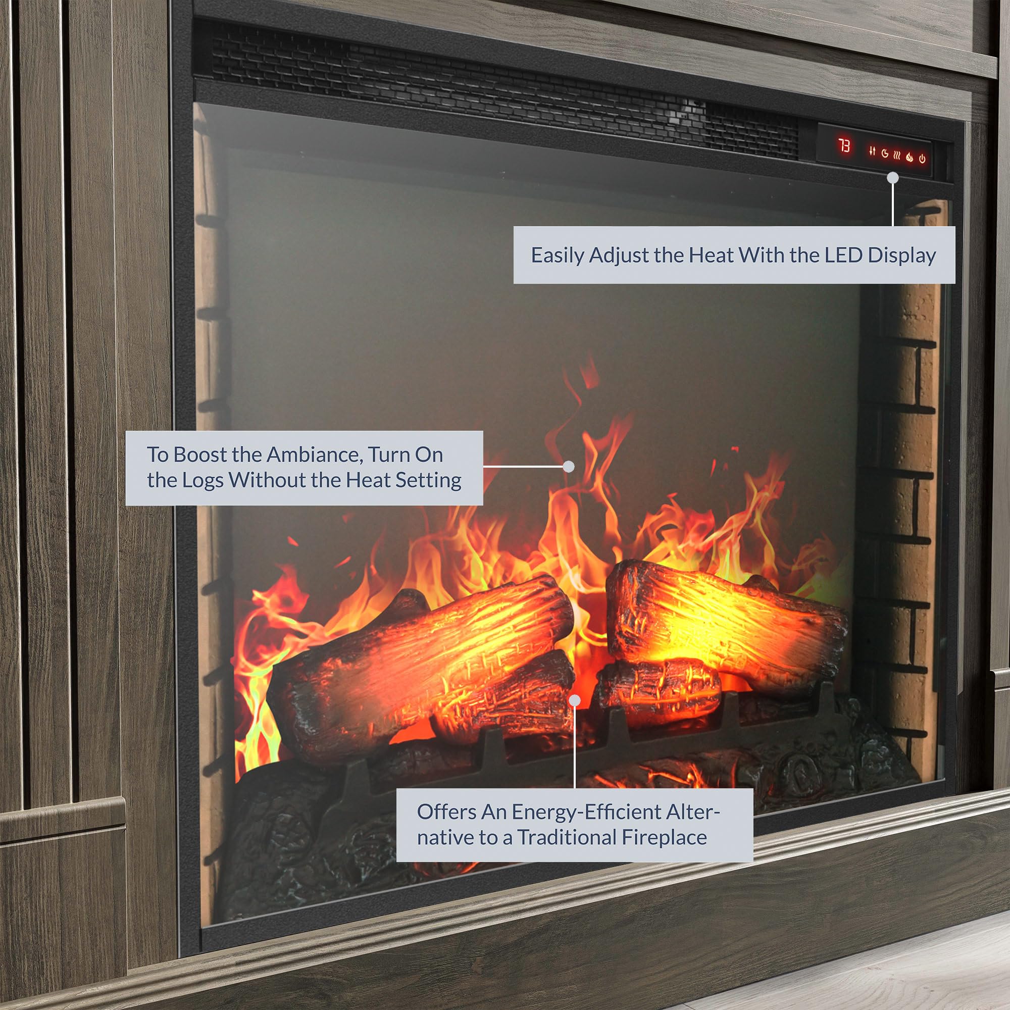 Belleze Modern 70 Electric Fireplace Heater Mantel Tv Stand & Media Entertainment Center For Tvs Up To 68 With Energy-Efficient