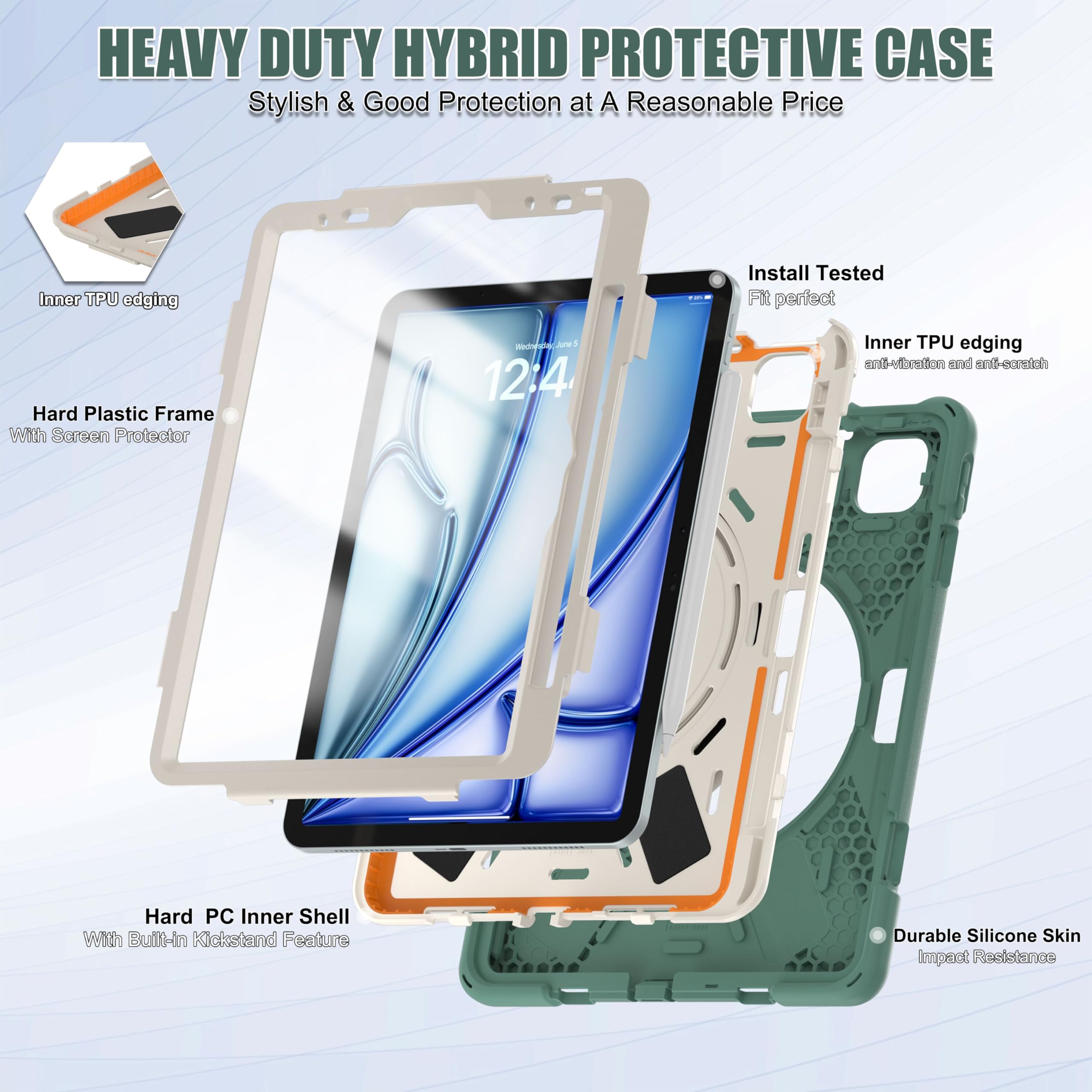 Tsqqst Case For Ipad Air 6Th Generation 11 Inch (M2) 2024/ Ipad Air 5Th/4Th Gen 2022/2020 & Ipad Pro 11 Inch 2022/2021/2020/2018