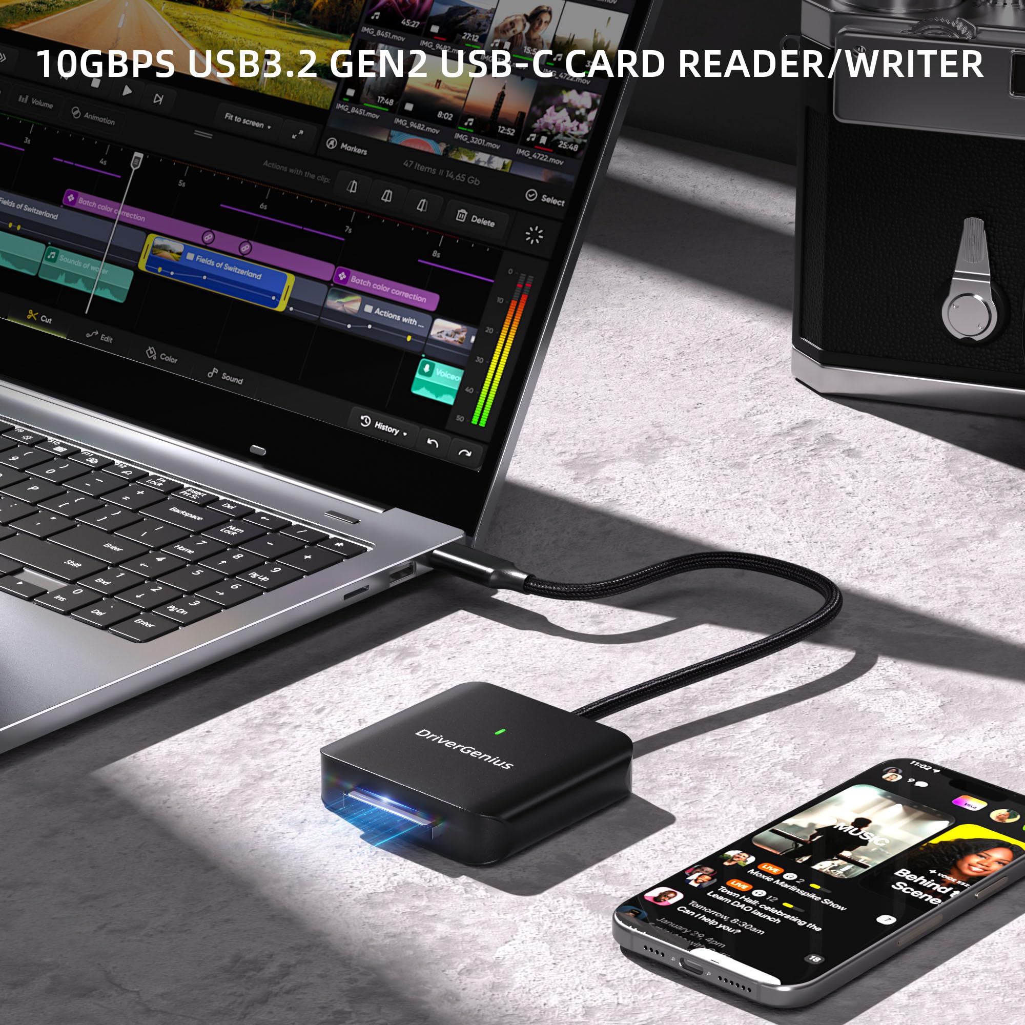 Drivergenius Cfexpress Type B Card Reader With Usb Type C 3.2 Gen 2 10Gbps   30Cm/0.98Ft Nylon Braided Cable   For Professional Photographers And Videographers (Hb093, Metal)