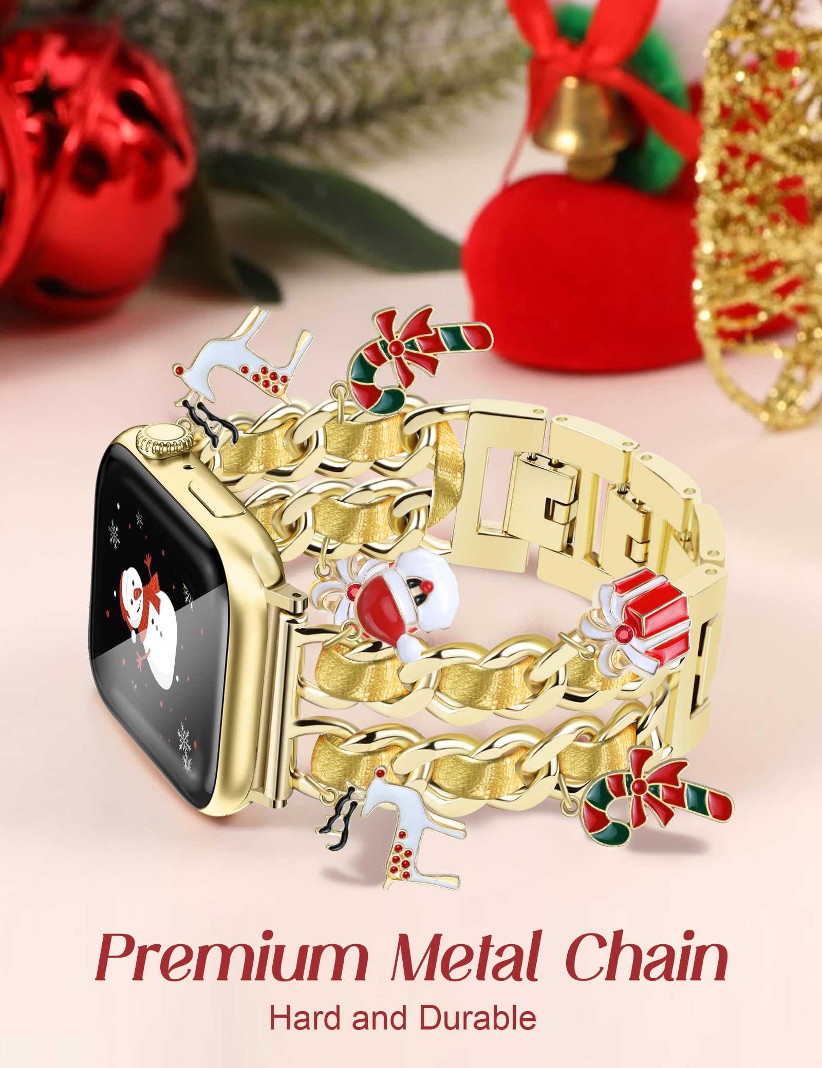 Jr.Dm Christmas Gold Watch Bands For Women Compatible With Apple Watch Band Leather 42Mm(S3/2/1) 44Mm 45Mm 46Mm 49Mm Adjustable