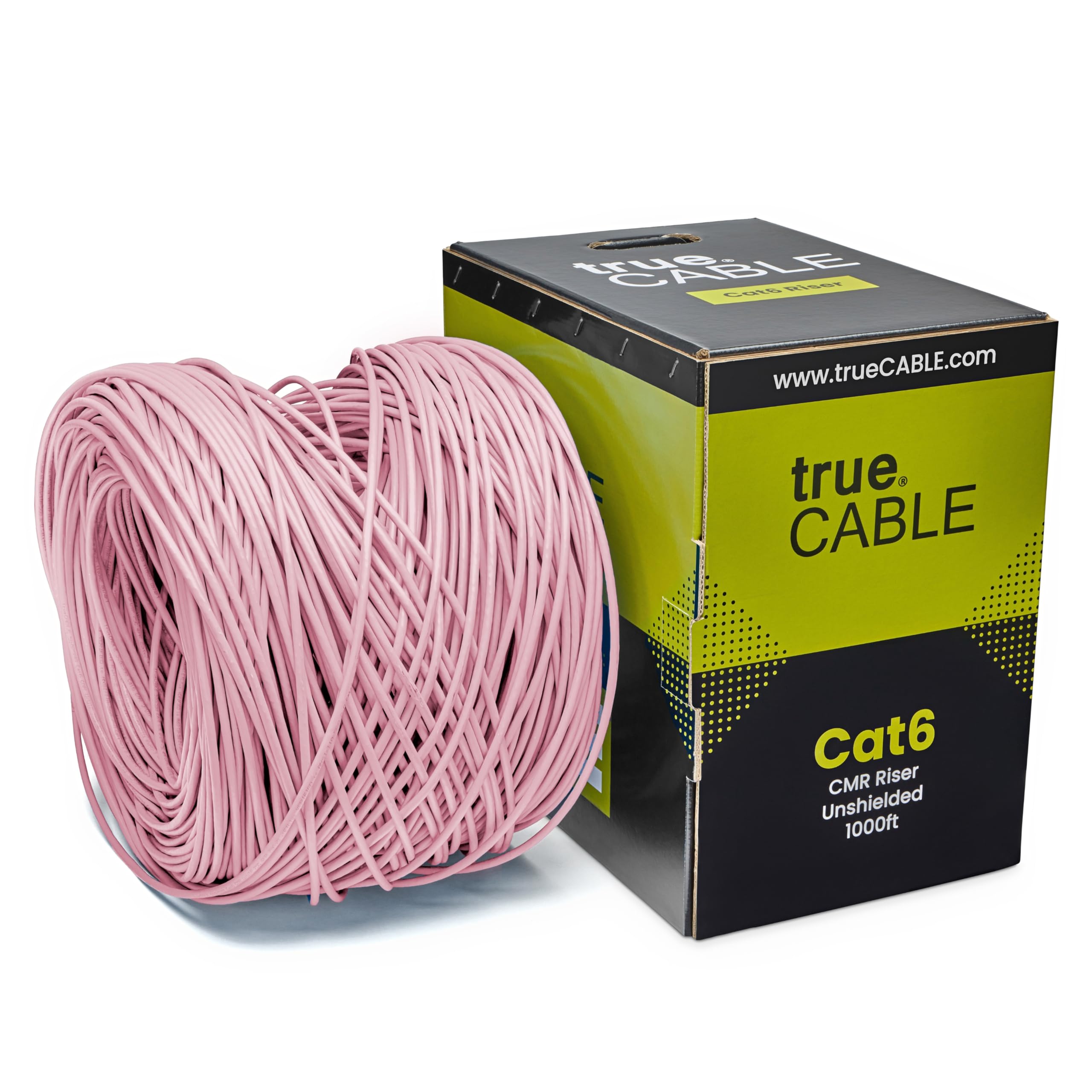 Truecable Cat6 Riser (Cmr), 1000Ft, Pink, 23Awg 4 Pair Solid Bare Copper, 550Mhz, Poe++ (4Ppoe), Etl Listed, Unshielded Twisted Pair (Utp), Bulk Ethernet Cable