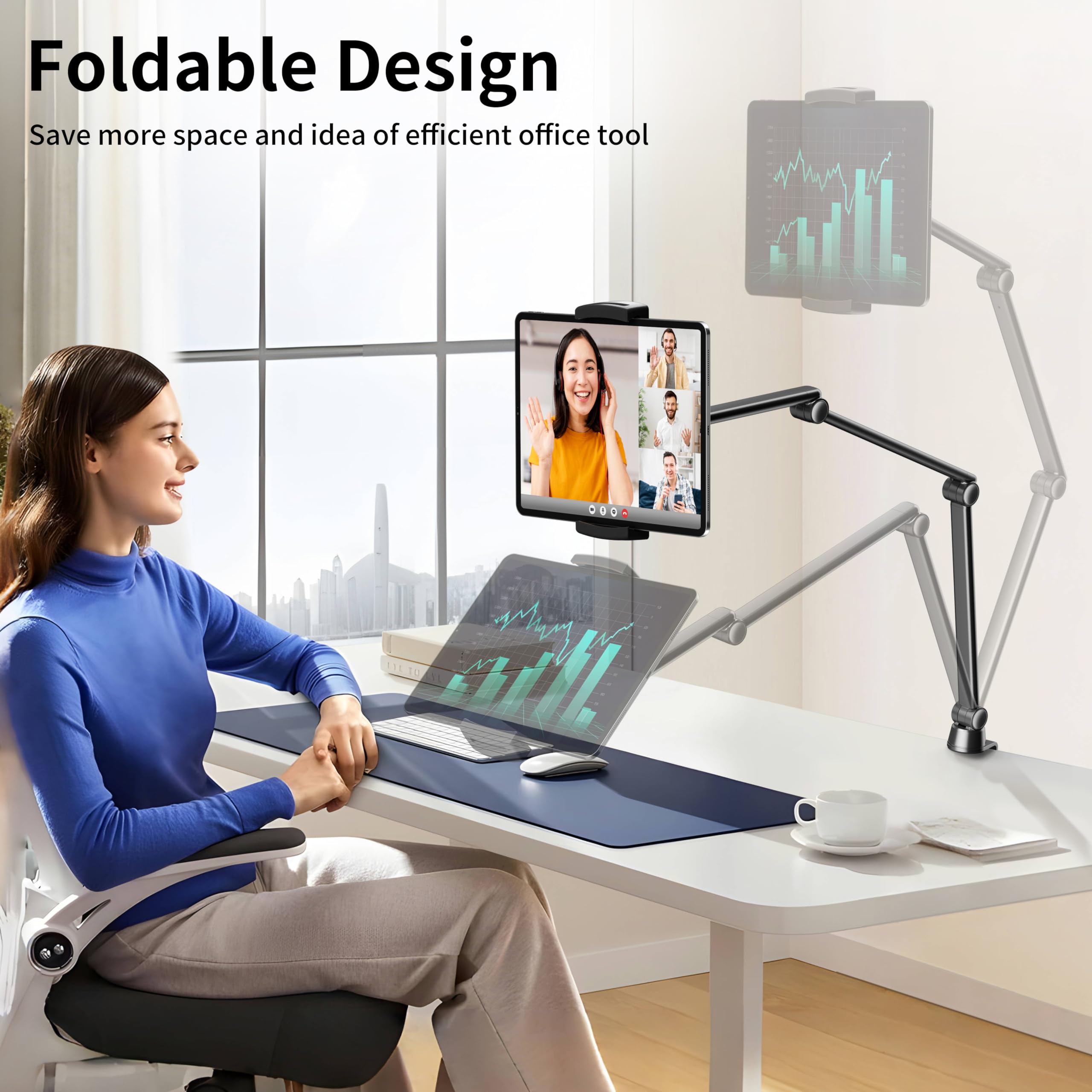 Lululook Ipad Stand For Desk, Aluminum Alloy Ipad Arm Mount, Adjustable Ipad Holder Stand For Ipad Pro 12.9/Ipad Mini Air, Samsung Galaxy, Iphone, Kindle, Portable Monitor Tablet 4.7' 13'(2 Clips)