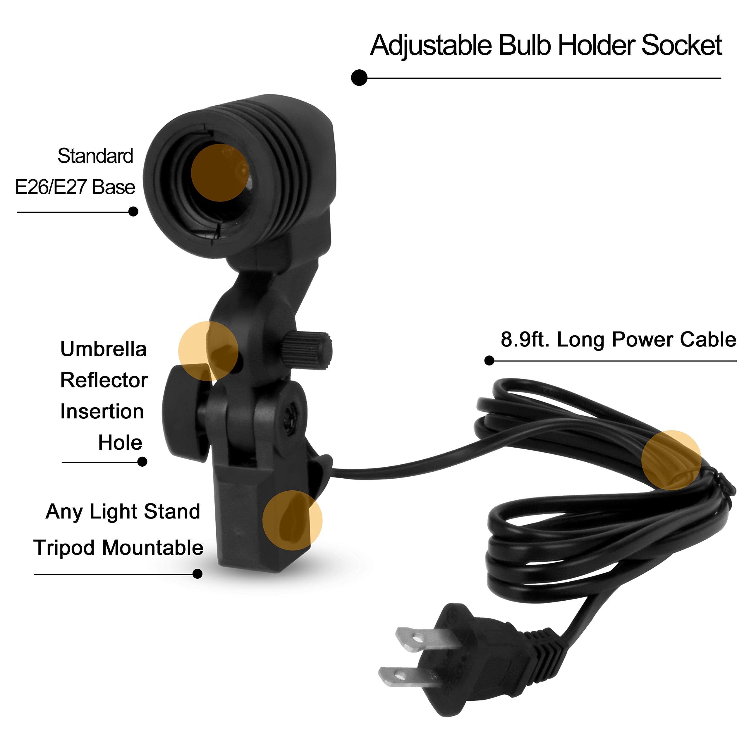 Emart Light Bulb Stand, E26 / E27 Ac Socket Lamp Holder With Umbrella Holder, Photography Light Bulb Mount For Photo Video Studi