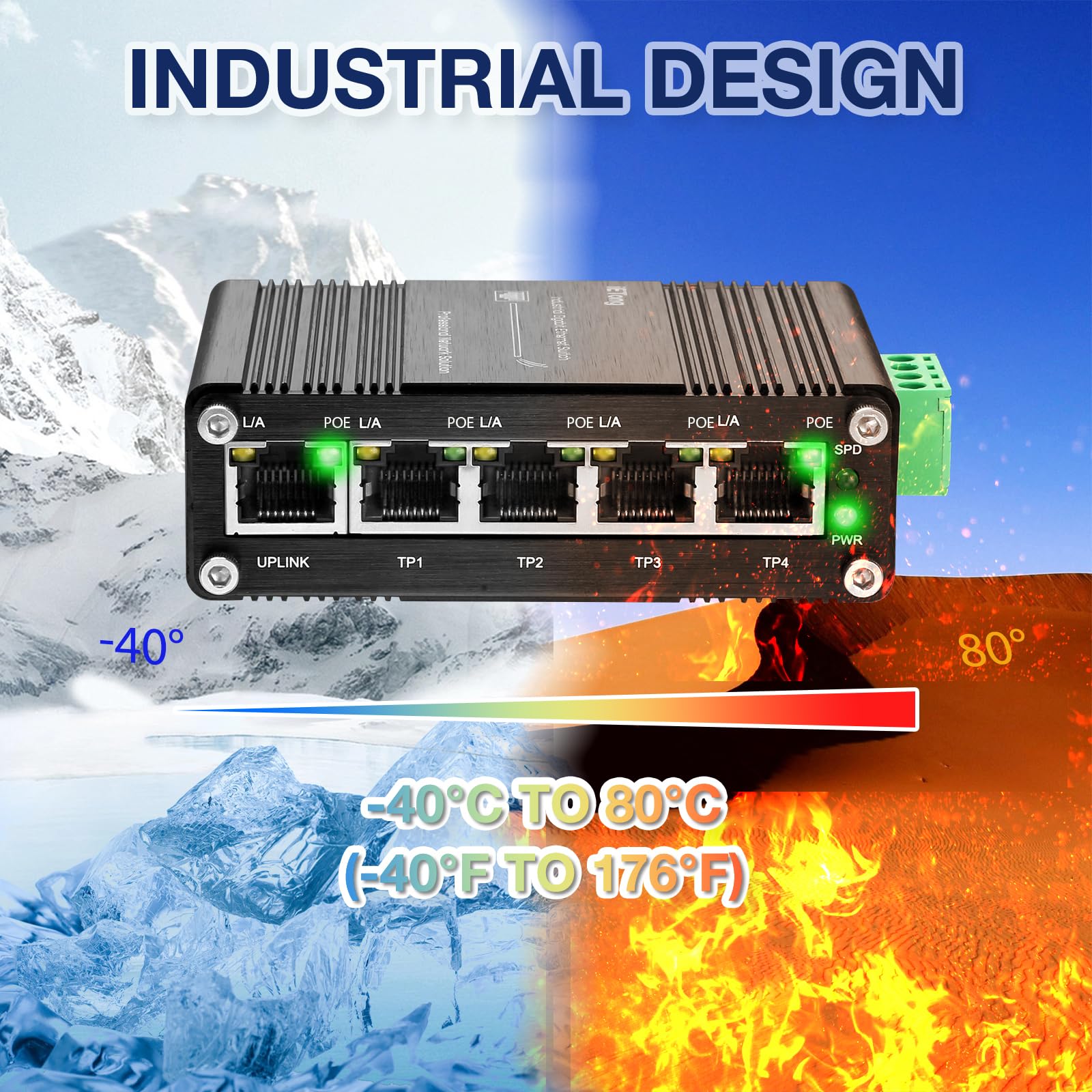 5 Port Industrial Poe Switch, Industrial Ethernet Network Gigabit Outdoor Switch, 10,100,1000 Mbps Rj45 10 Gbps Capacity For The