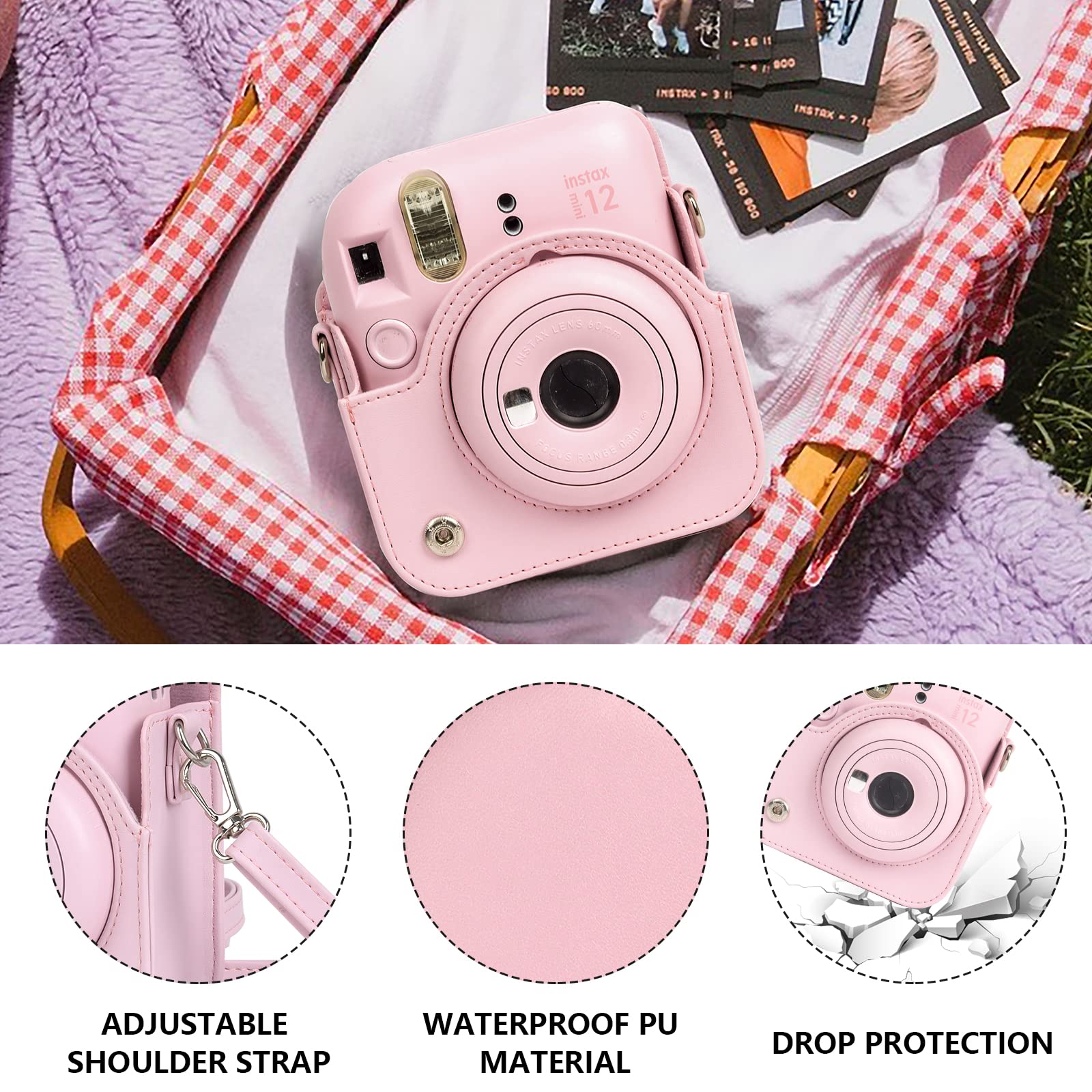 Caiyoule Accessories For Fujifilm Instax Mini 12 Instant Camera, Accessory Bundle Include Pu Leather 12 Case, Mini Picture Album