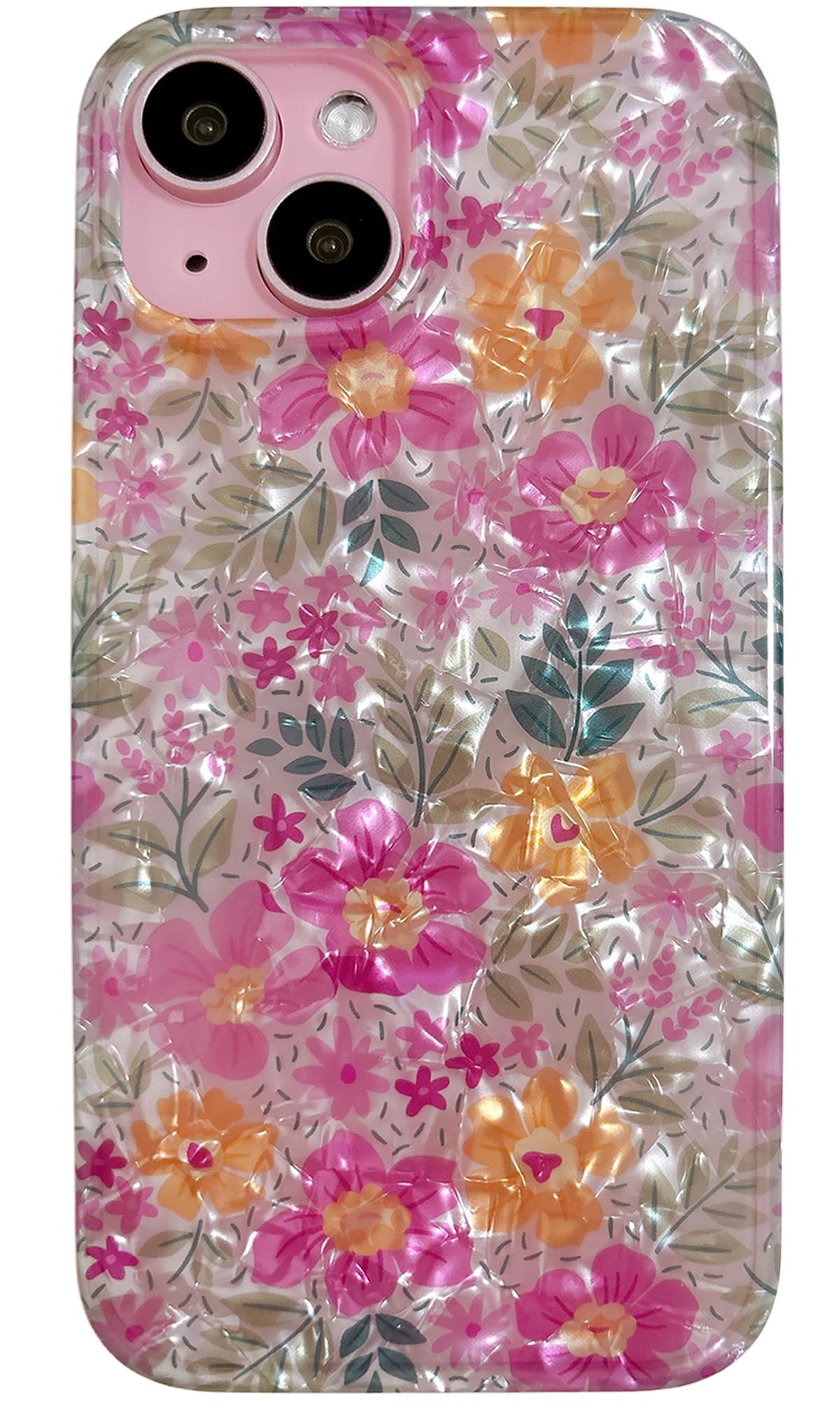 Qokey Compatible for iPhone 15 Case 6.1 Inch, Sparkly Translucent Seashell Flower for Women Girls, Soft Modern Fantasy Floral Pa