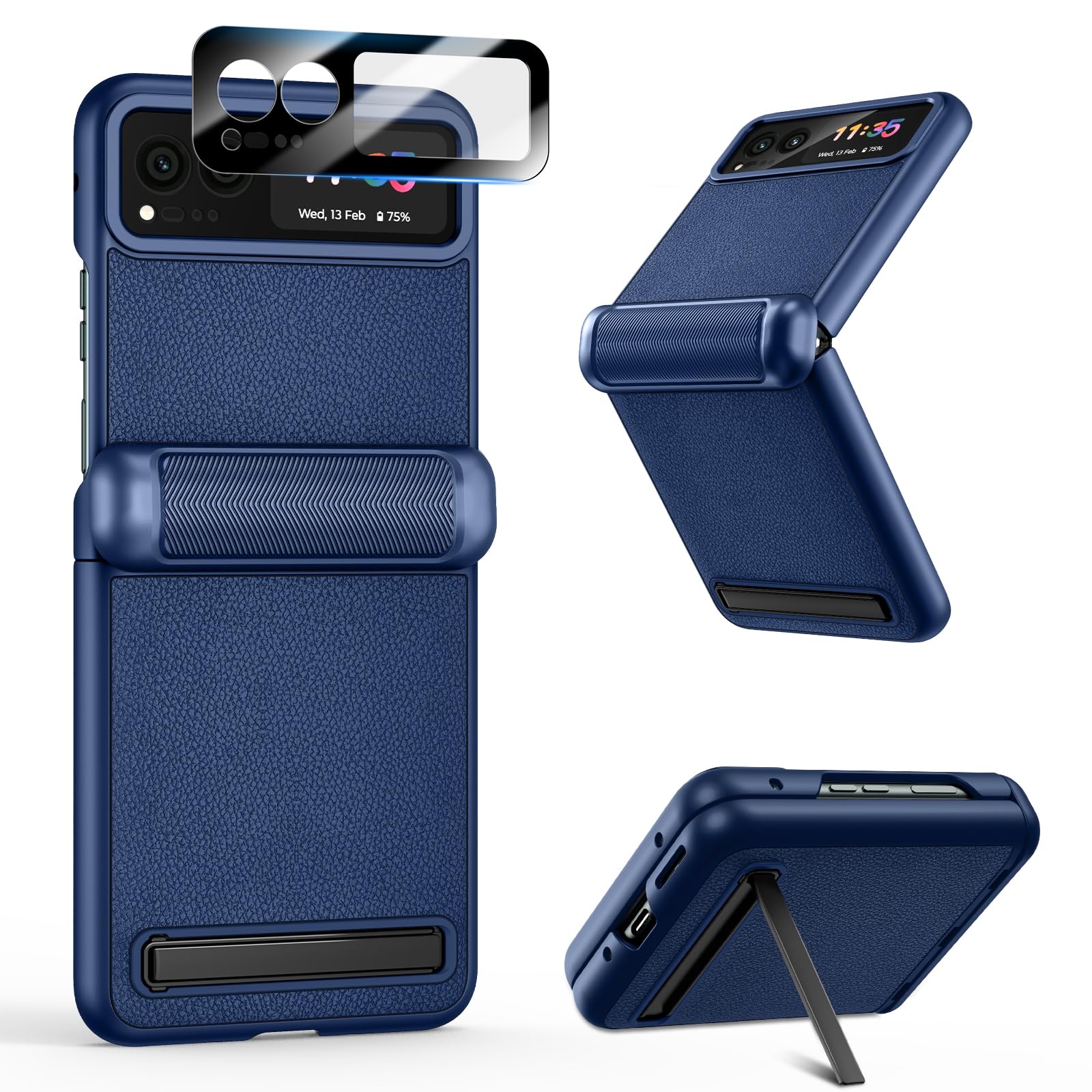 VEGO for Motorola Razr 2023 Case with Stand [Not fit Razr Plus 2023], Built-in Camera Screen Protector & Magnetic Hinge Protecti