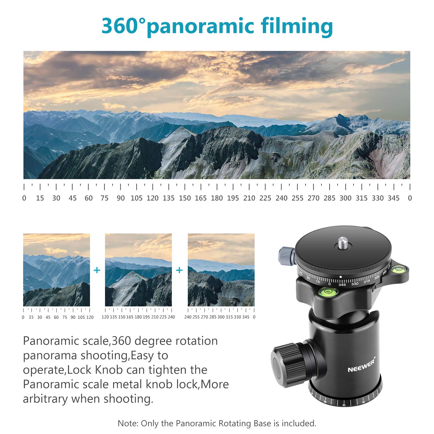 Neewer Camera Panoramic Panning Base With Style Plate, 3/8 Inch Screw Aluminum Alloy Panorama Ball Tripod Head With Bubble Level