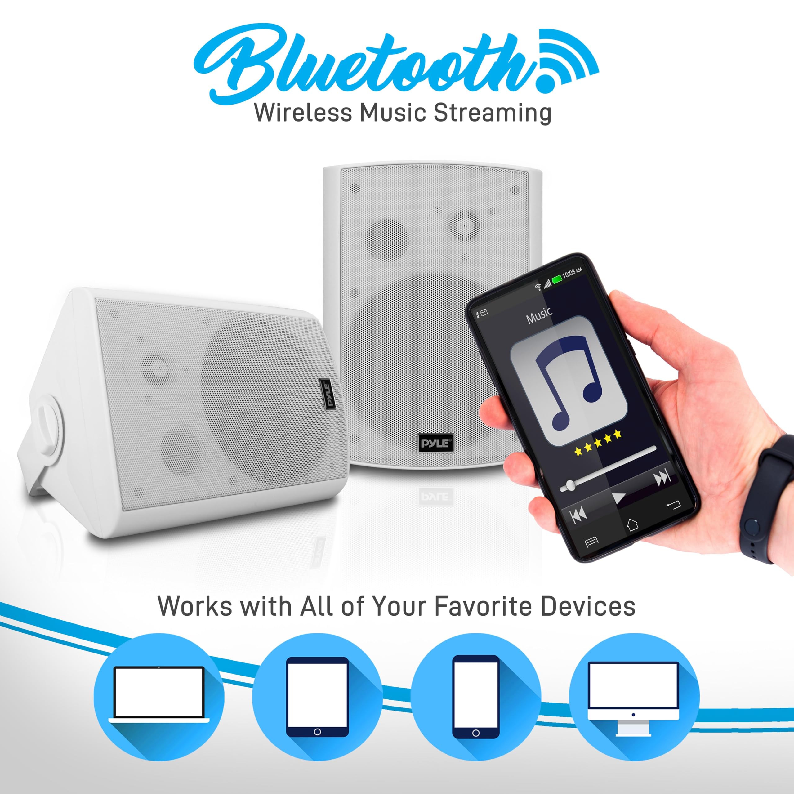 Pyle Outdoor Wall Mount Patio Stereo Speaker Waterproof Bluetooth Wireless&No Amplifier Needed Portable Electric Theater Sound S