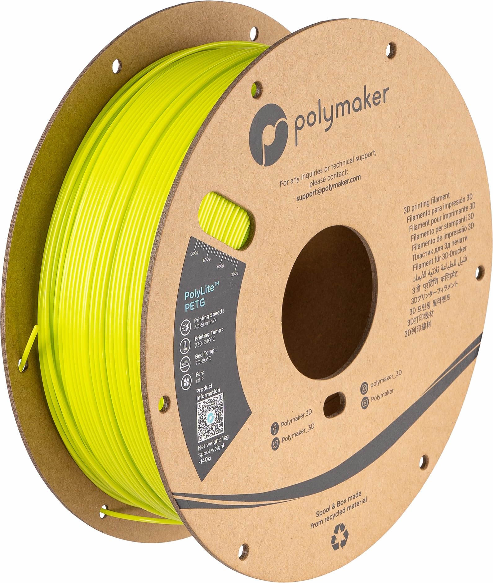 Polymaker PETG Filament 1.75mm 1kg Lime 3D Printer Filament, PolyLite PETG 3D Printing Filament 1.75mm, Dimensional Accuracy +/-