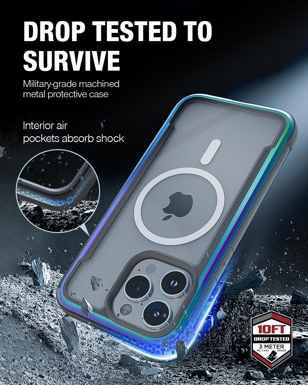 Raptic Shield Magnetic For Iphone 15 Pro Max Case, Compatible With Magsafe, Shockproof Protective Clear Case, Military Grade 10F