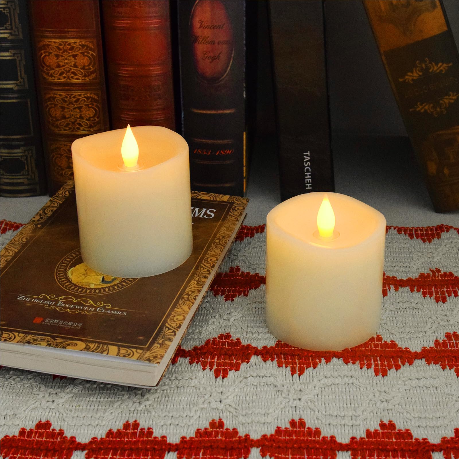 Genwelled Life Plus 3X3 Flameless Candles With Remote Set Of 2, 3 Inch Battery Candles Flickering With Timer, Led Pillar Candle