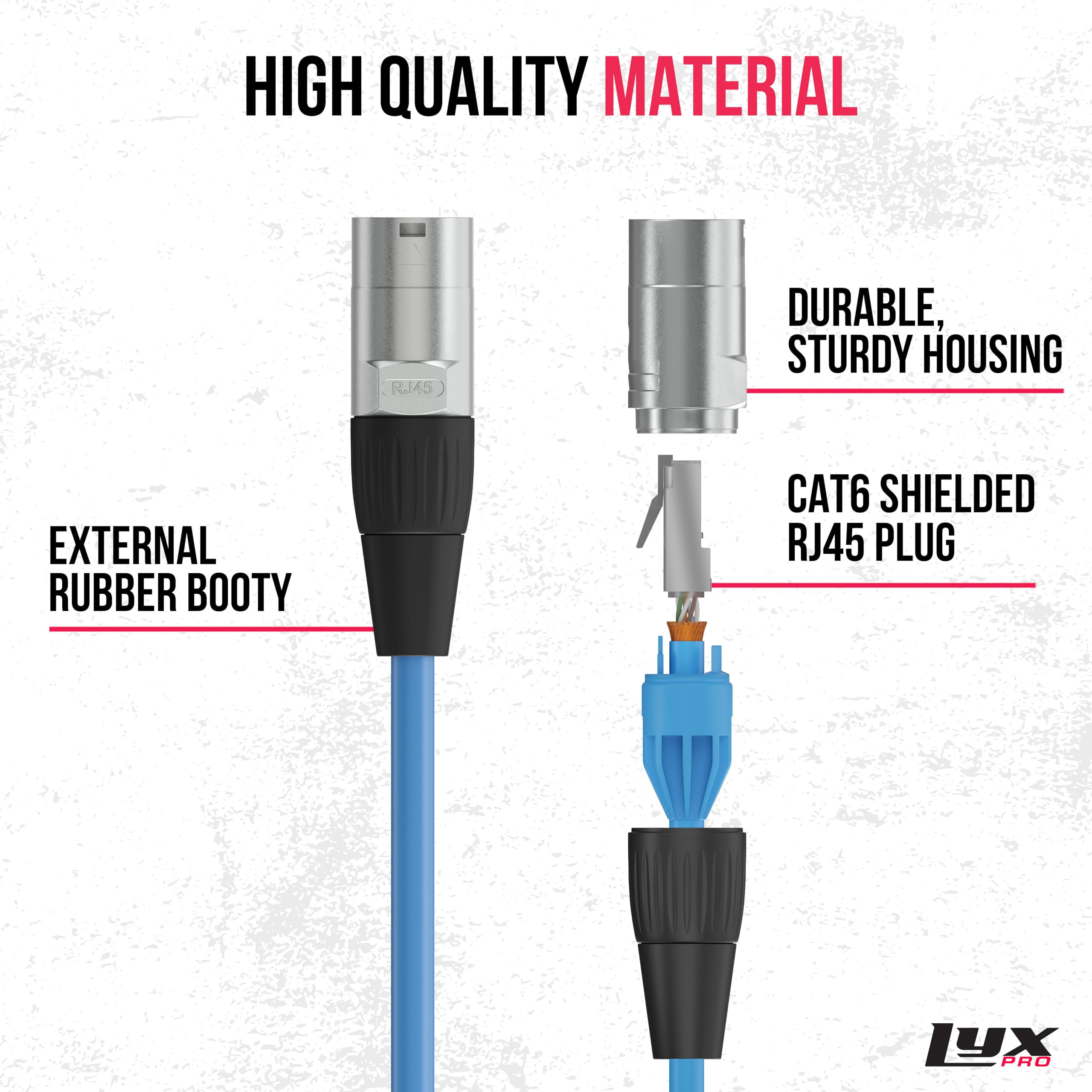 Lyxpro 150 Feet Shielded Cat6 Ethercon Cable   Professional Audio & Lighting Rj45 Cable, Studio Grade Sound Transmission, Extreme Durability   Blue