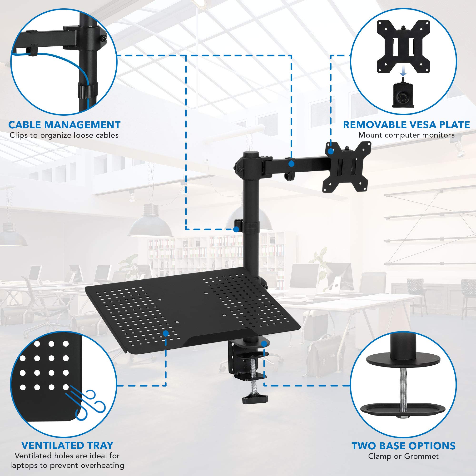 Mount It! Laptop And Monitor Desk Mount | Fully Adjustable Laptop Mount | Vesa Monitor Arm Stand | Desk Pole Mount Extension For