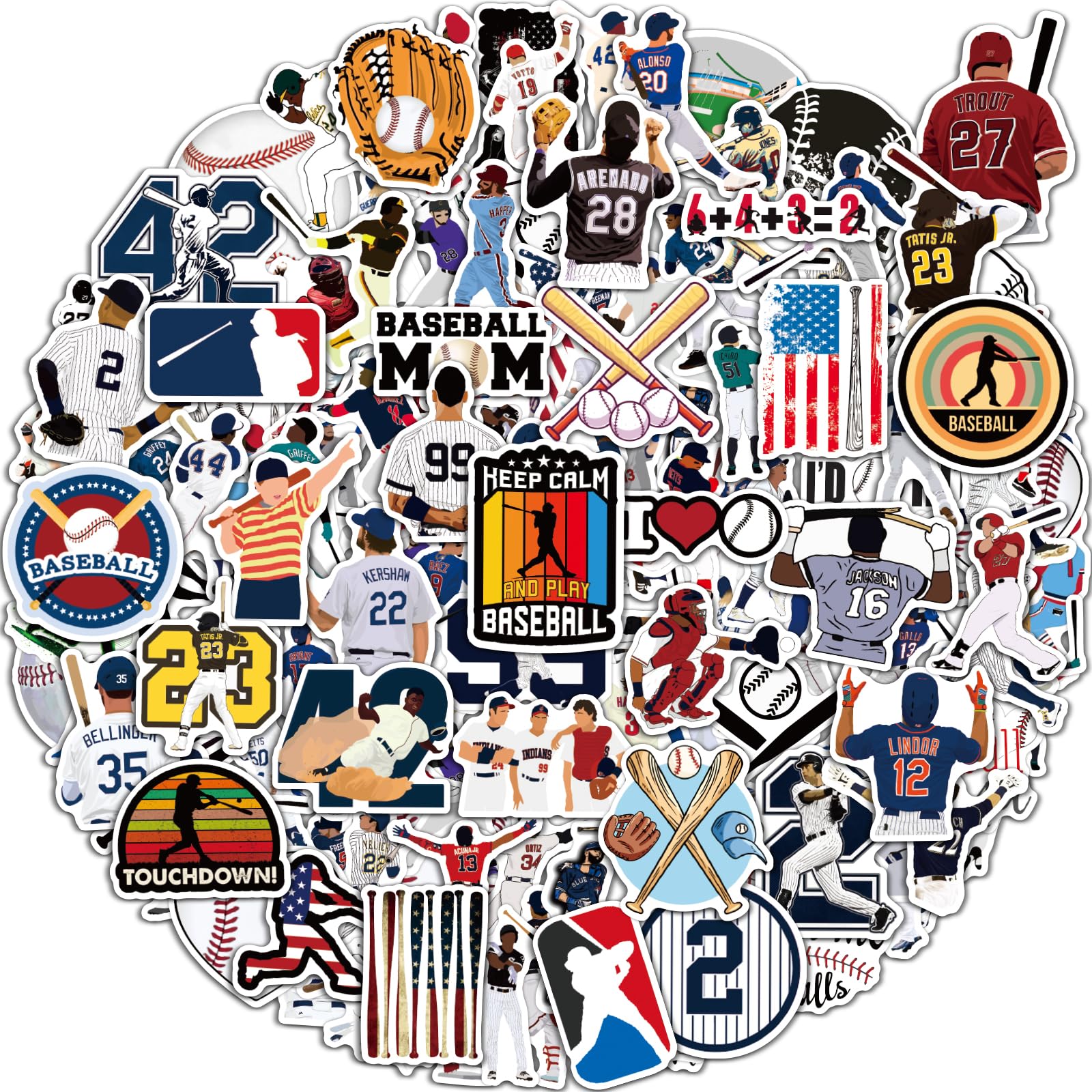 Pcnearty 100 Pcs Baseball Stickers For Kids, Water Bottle Stickers, Cute Vinyl Waterproof Hydroflask Phone Skateboard Laptop Sti