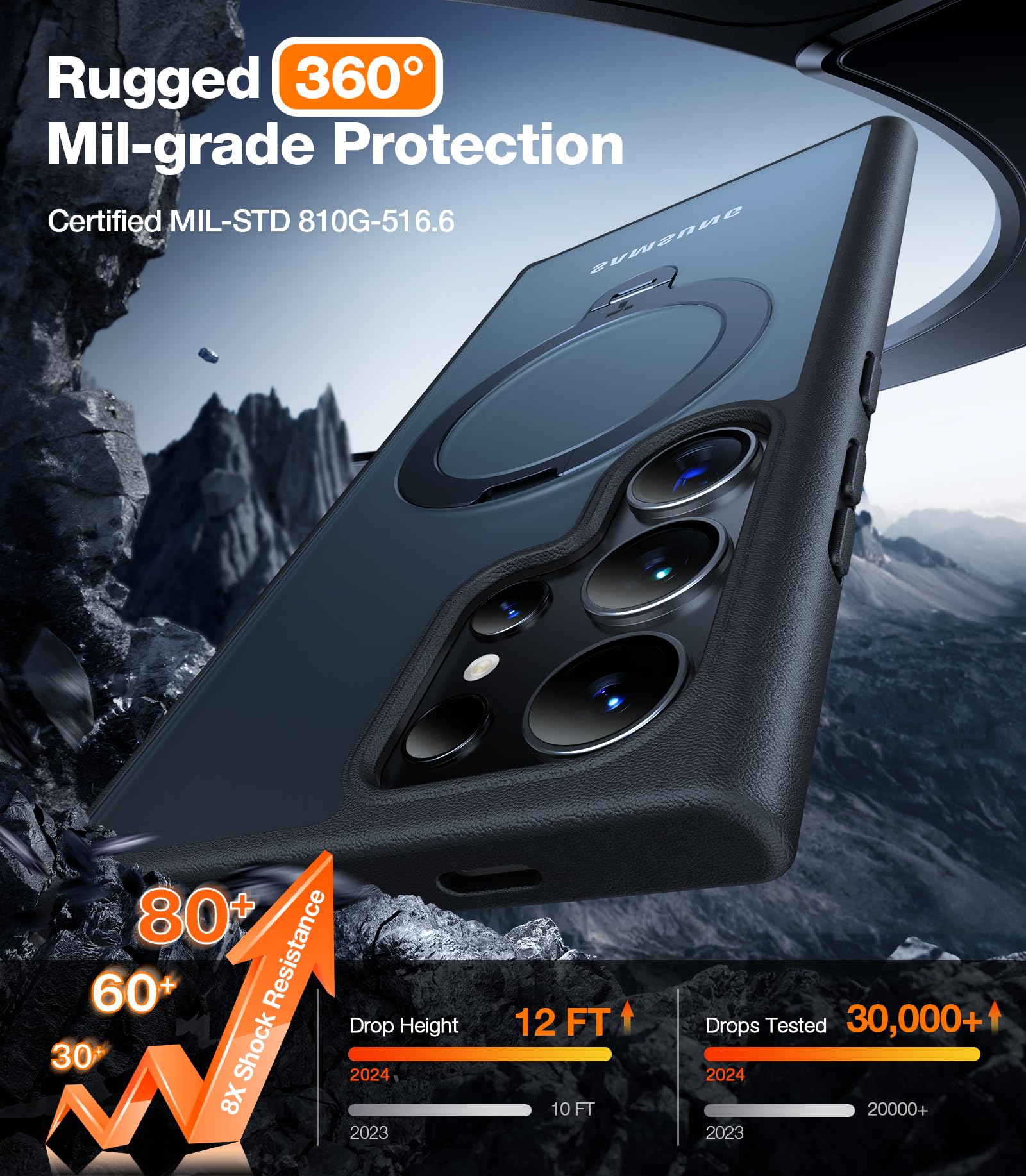 Torras 360Spin Magnetic Stand For Samsung Galaxy S24 Ultra Case, Compatible With Magsafe, Military Grade Shockproof Slim Protect