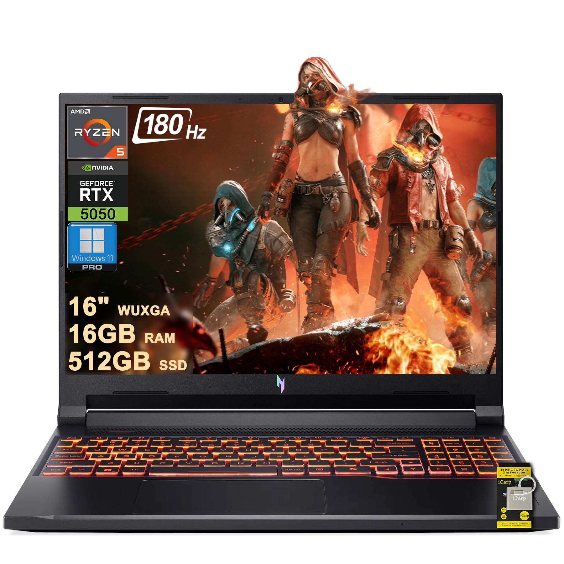 acer Nitro V 16 AI Gaming Laptop 16 WUXGA IPS 180Hz AMD 6-core Ryzen 5 240 16GB DDR5 512GB SSD GeForce RTX 5050 (Up to 421 AI To