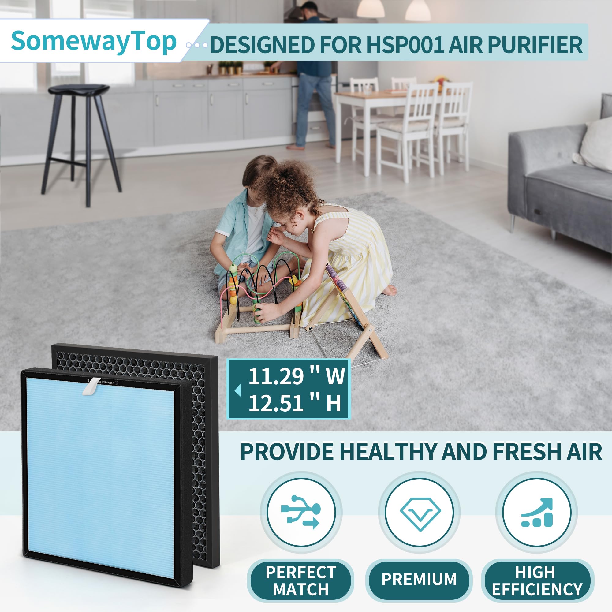 Somewaytop [3 Sets] Air Replacement Filter Set Compatible With Hsp001 Air Urifier Filters Smart True Air Clenaer For Home, H13 H