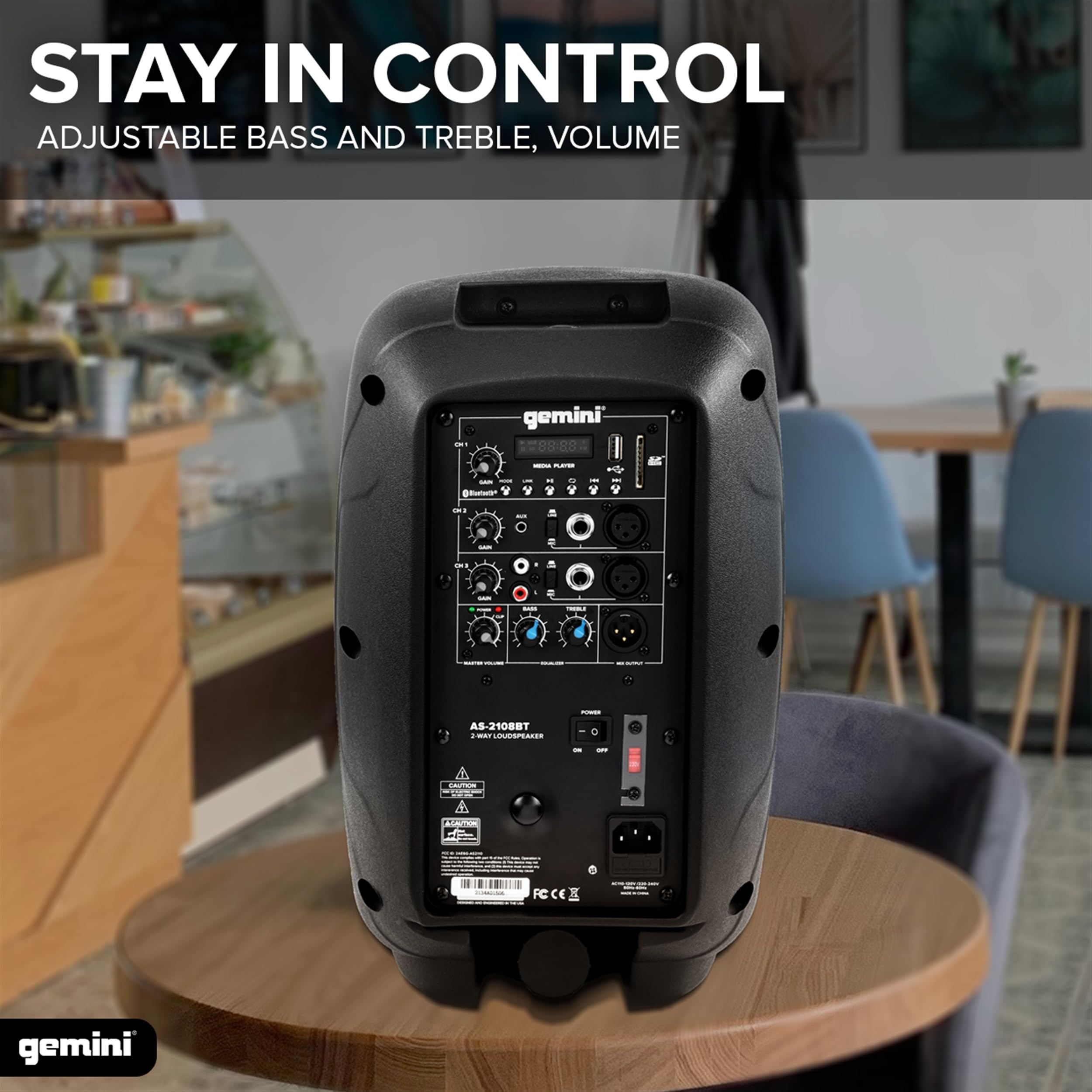 Gemini 8    500W Bluetooth Pa Speaker With Tws Link, Usb/Sd/Fm, Xlr/Rca/Aux Inputs, Mic & Guitar Channels, Compact Powered Dj Sp