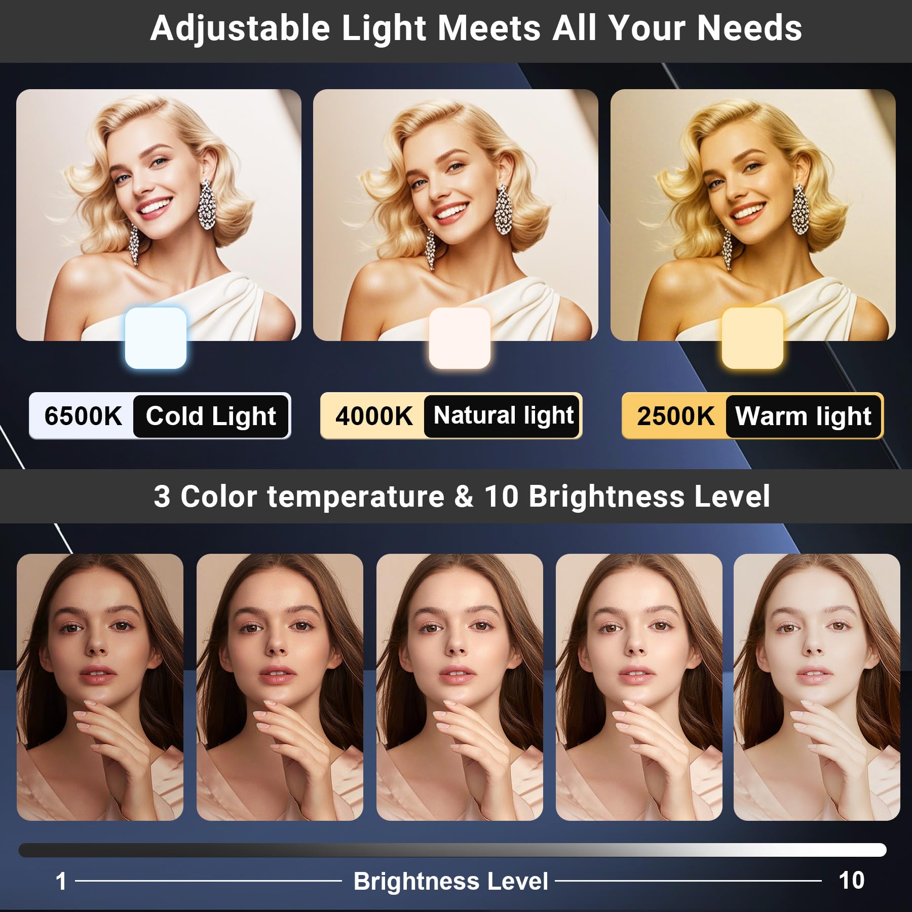 Suction Cup Mirror Phone Holder With Rechargeable Light, Versatile Wall Phone Mount For Content Creator, Mirror Tripod For Car B