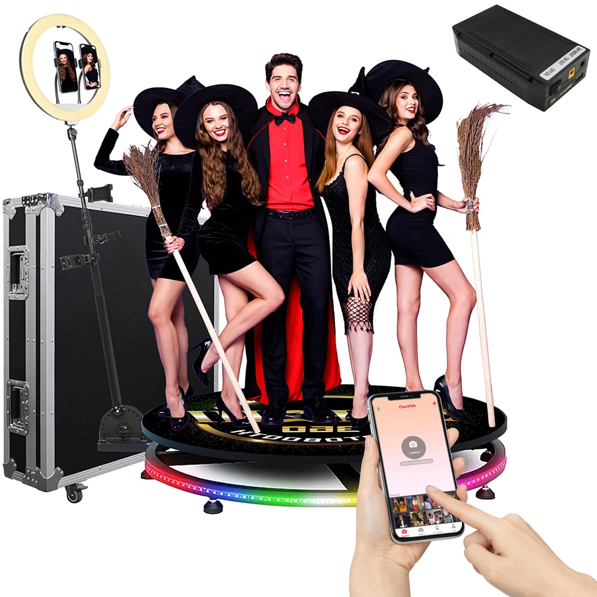 Harzhi 360 Photo Booth With Flight Case 100Cm /39.4'' + 24V Battery, 360 Photo Booth Machine For Parties Christmas Wedding,Softw