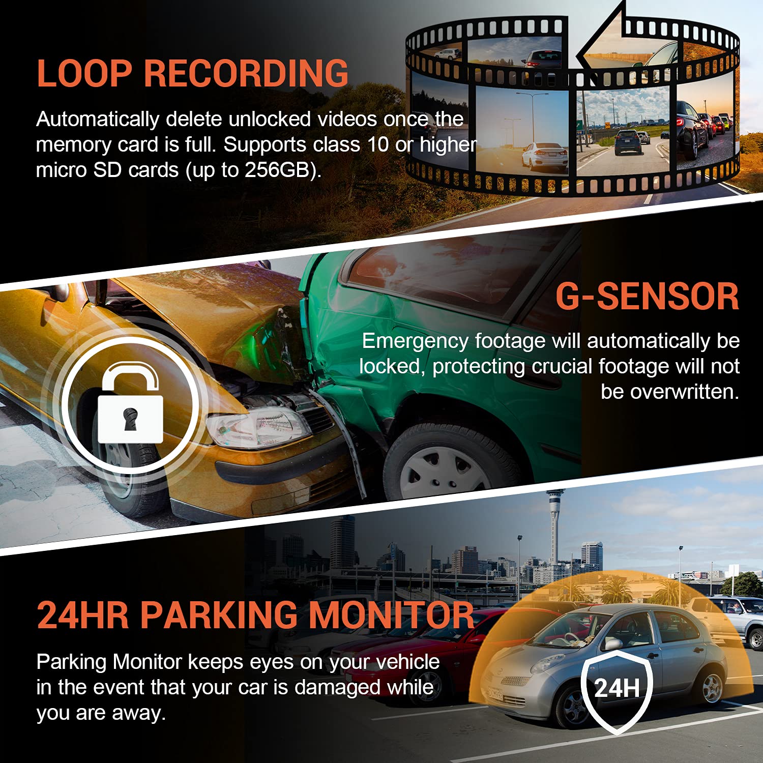 Rexingusa V1P 4K Dual Channel Dash Cam 4K+1080P W/Wi Fi, 2.4    Lcd, 170 Wide Angle, Rear Camera, Supercapacitor, G Sensor, Wdr,