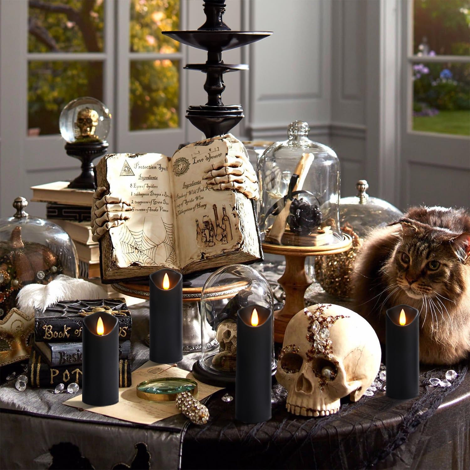 Homemory Black Flameless Candles, Halloween Candles, Battery Operated Candles, Led Pillar Candles With Remote Control And Timers