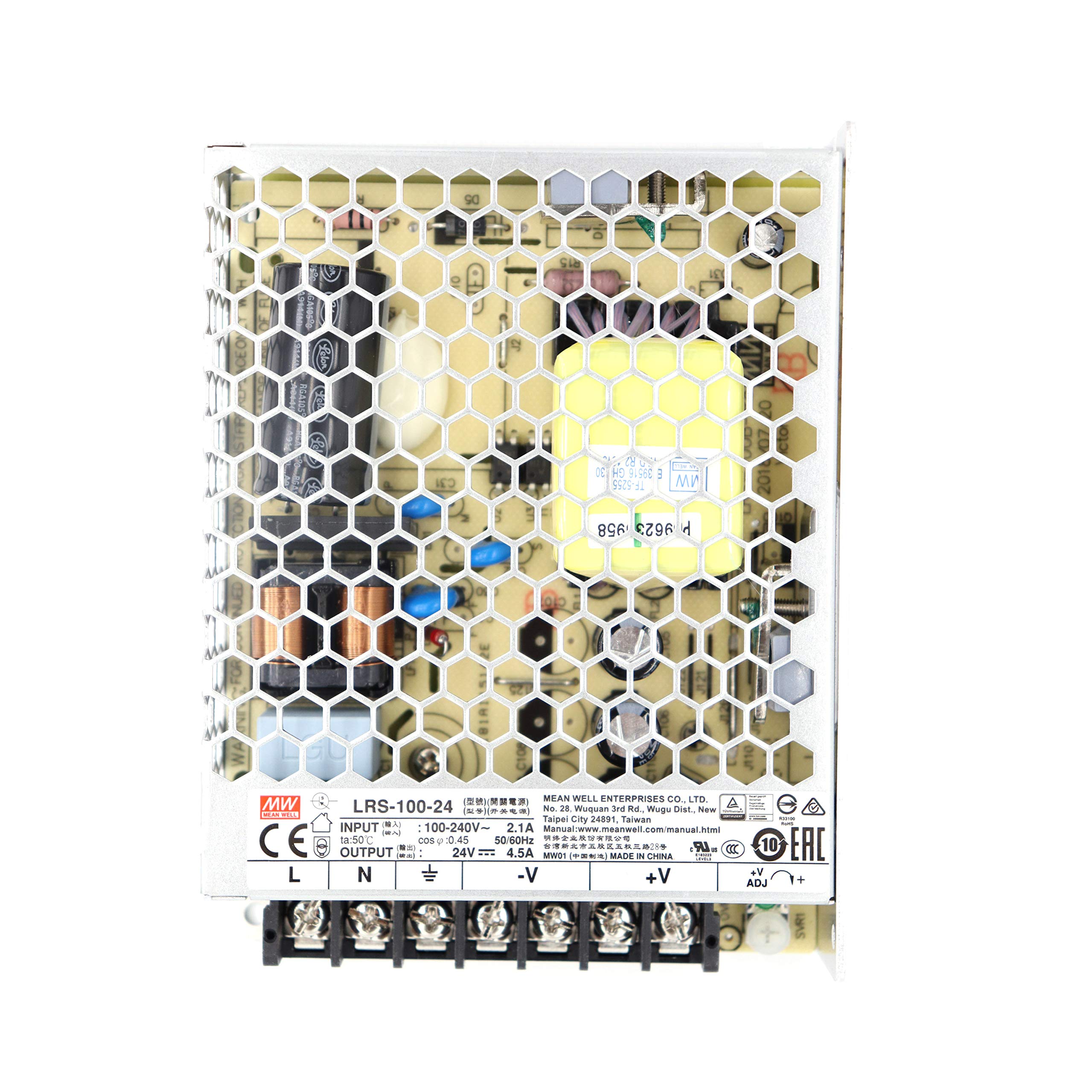 Mean Well Lrs 100 24 Switching Power Supply, Single Output, 24V, 4.5A, 108W, 5.08'' L X 3.82'' W X 1.18'' H