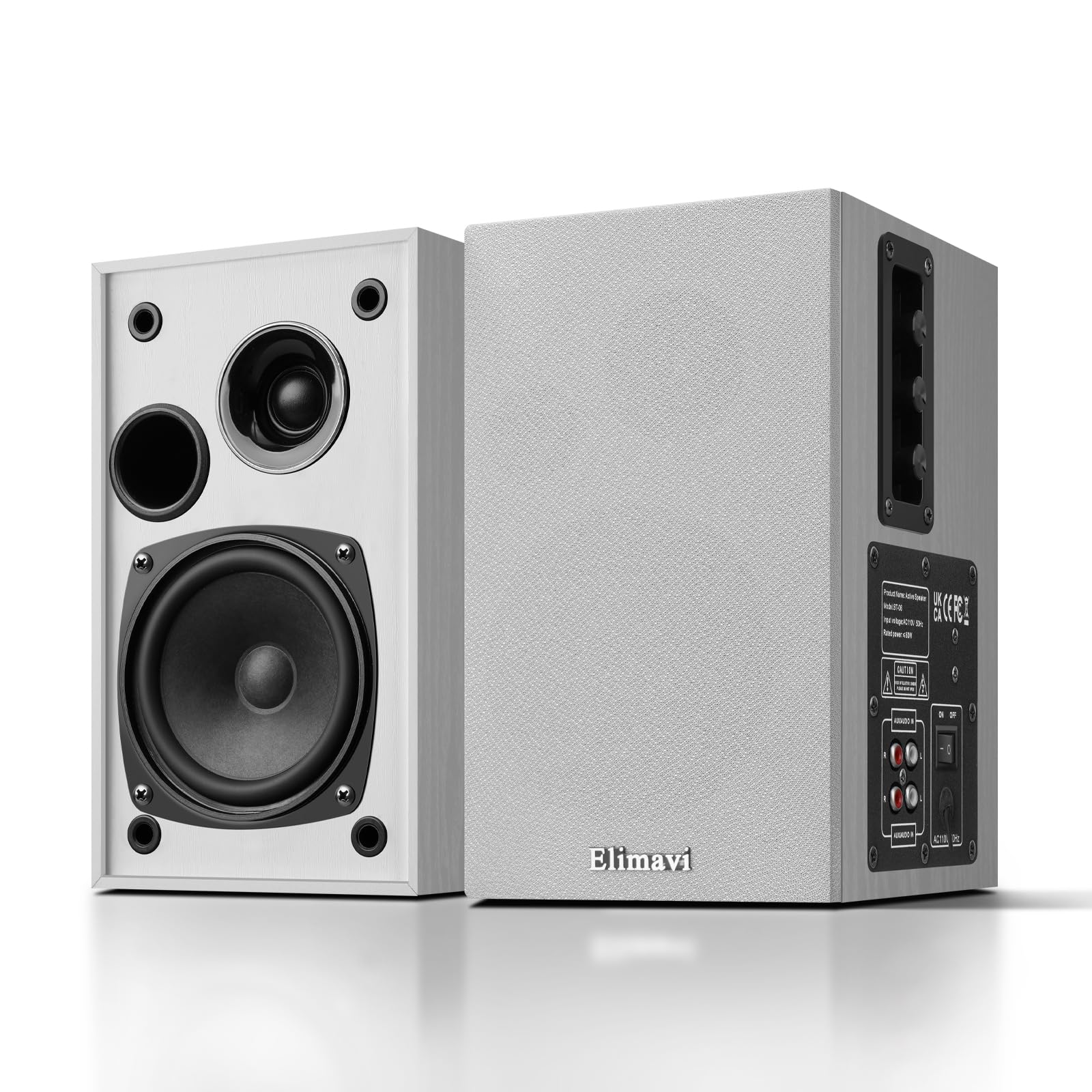 Elimavi Powered Bookshelf Speakers 35W RMS,Record Player Speakers with 4 Woofer and 1 Tweeters with Wall Mounted for TV and