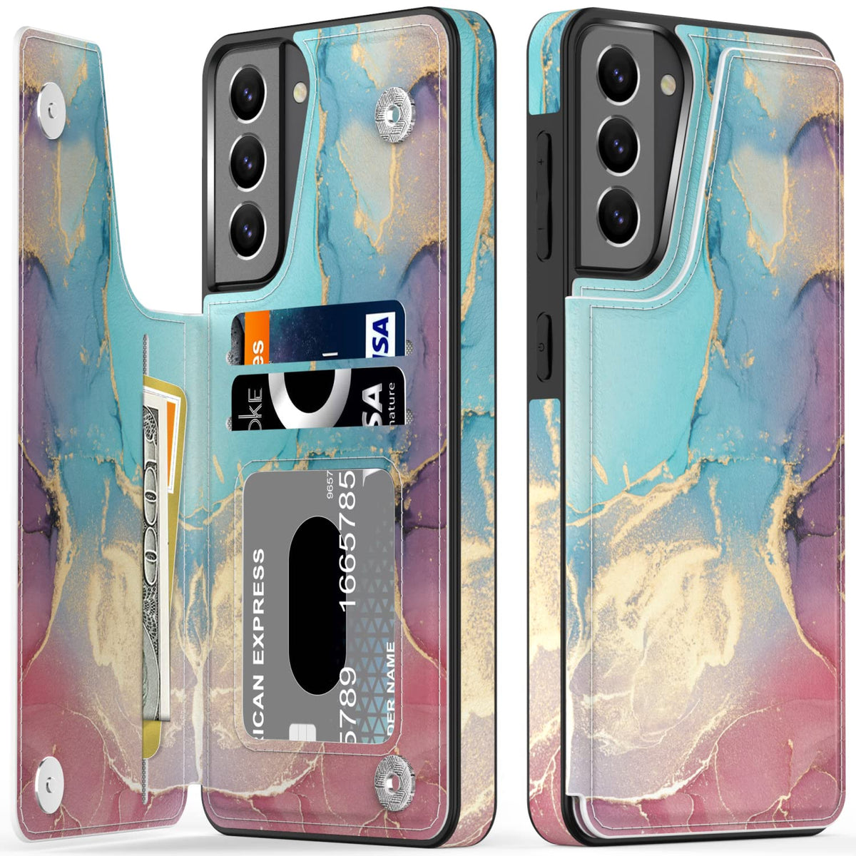Leto Galaxy S21 Case,Luxury Flip Folio Leather Wallet Case Cover With Fashion Designs For Girls Women,Card Slots,Protective Phon