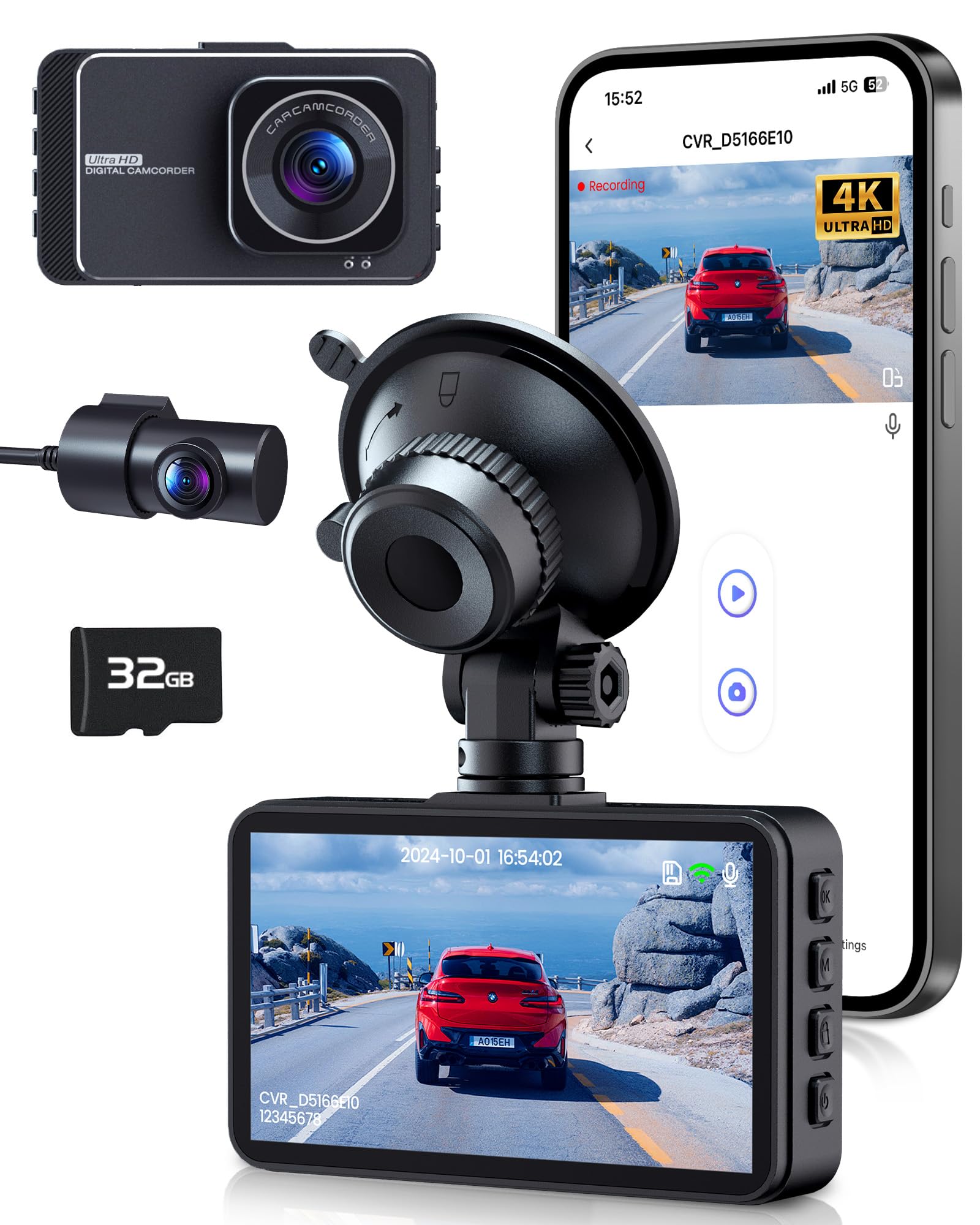 Pgyioo! Dash Cam, Dash Cam Front And Rear,4K+2.5K Ultra Hd Dash Camera,175+160 Wide Angle, Car Camera, Included 32Gb Sd Card, Ni