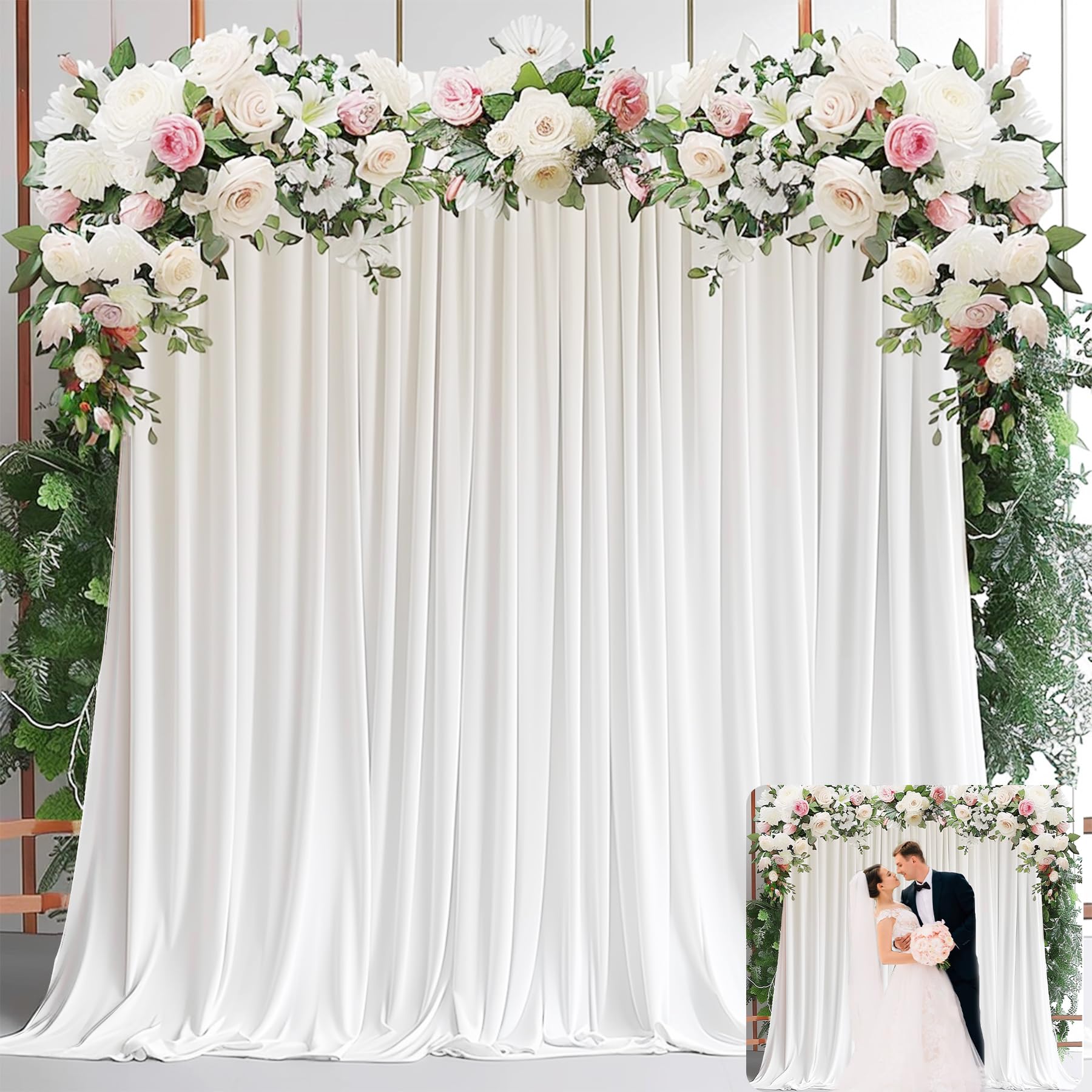 Haefoo 10X10Ft White Backdrop Curtain For Parties Wedding Baby Shower Curtain Backdrop For Birthday Party Background Decorations