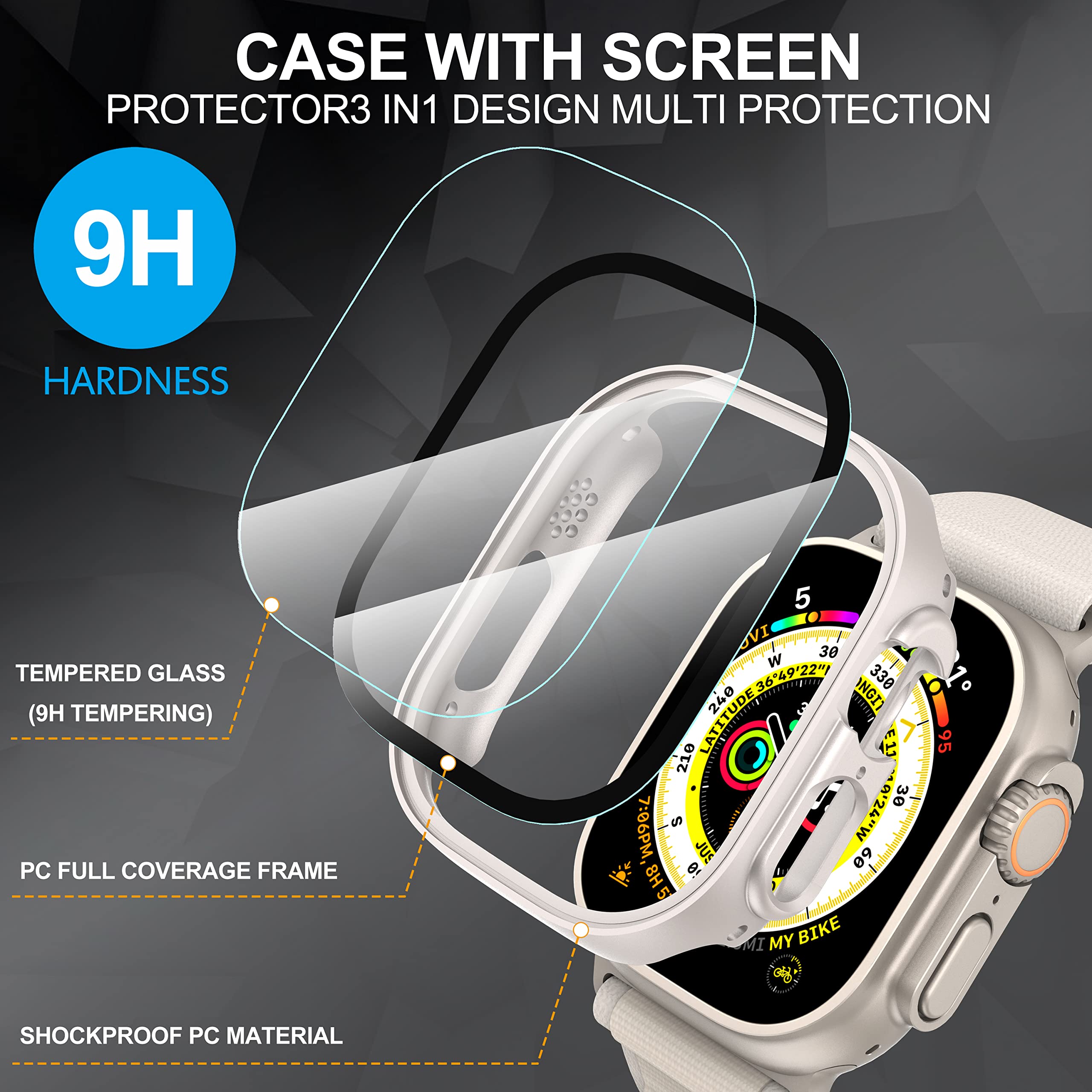 Diruite 2 Pack For Apple Watch Ultra/Ultra 2 49Mm Pc All Around Screen Protector Case, Tempered Glass Screen Protector Case Ultr