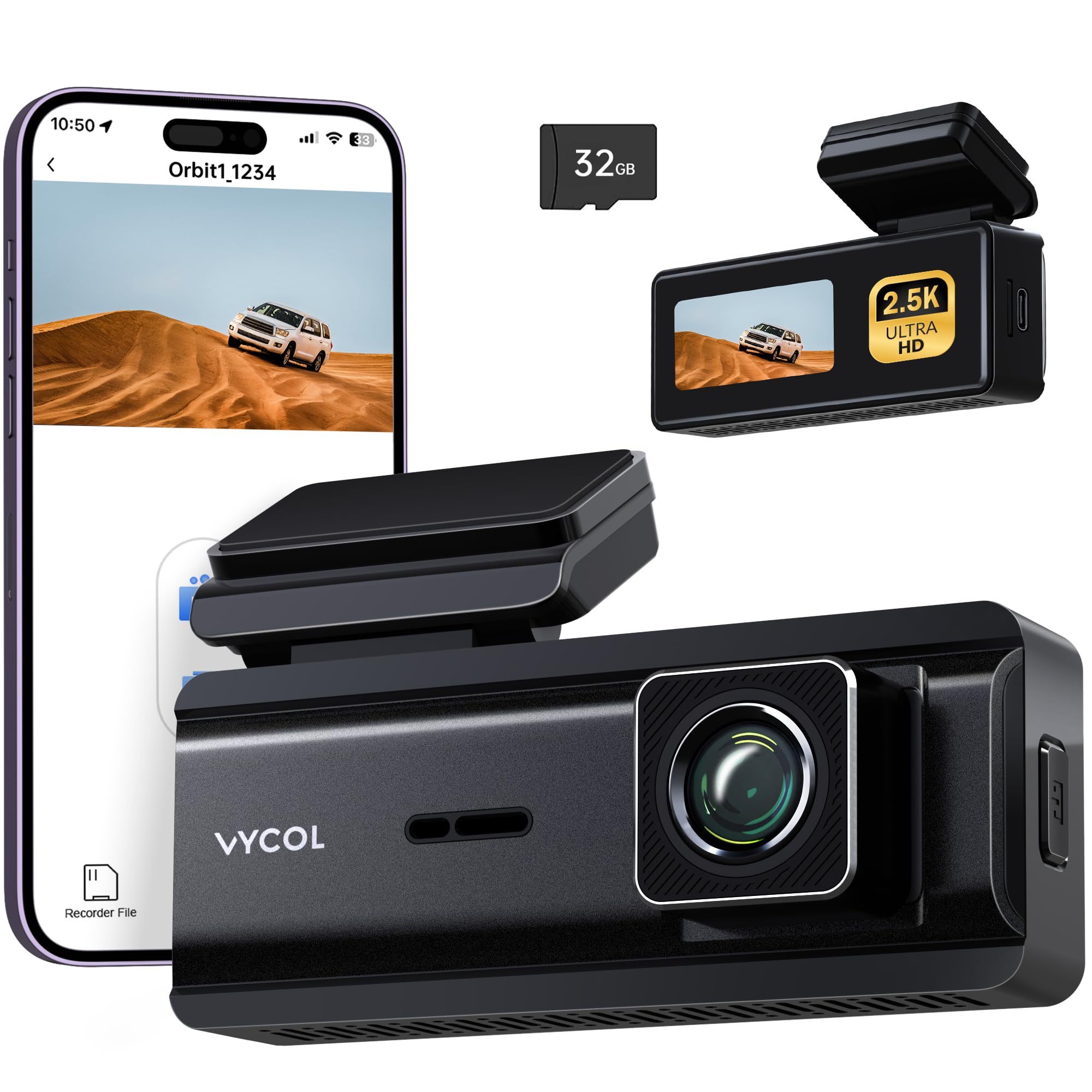 VYCOL Dash Cam 2.5K WiFi, Dash Camera for Cars with 32GB Card, Mini Dashcam Car Camera, Night Vision,Voice Control, 24H Parking 